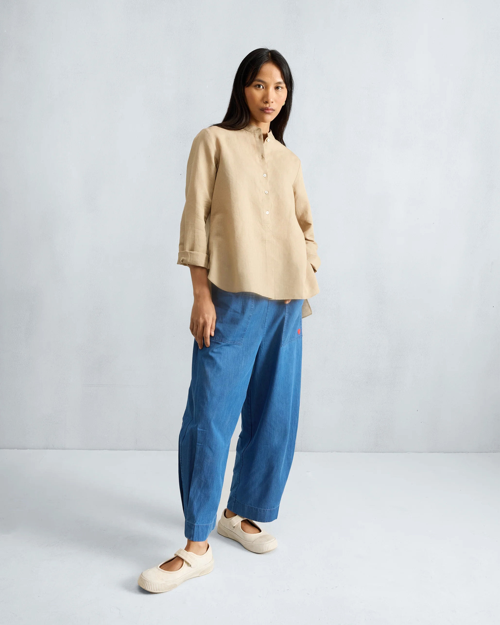 Mandarin Collar Top - Beige - Image 8
