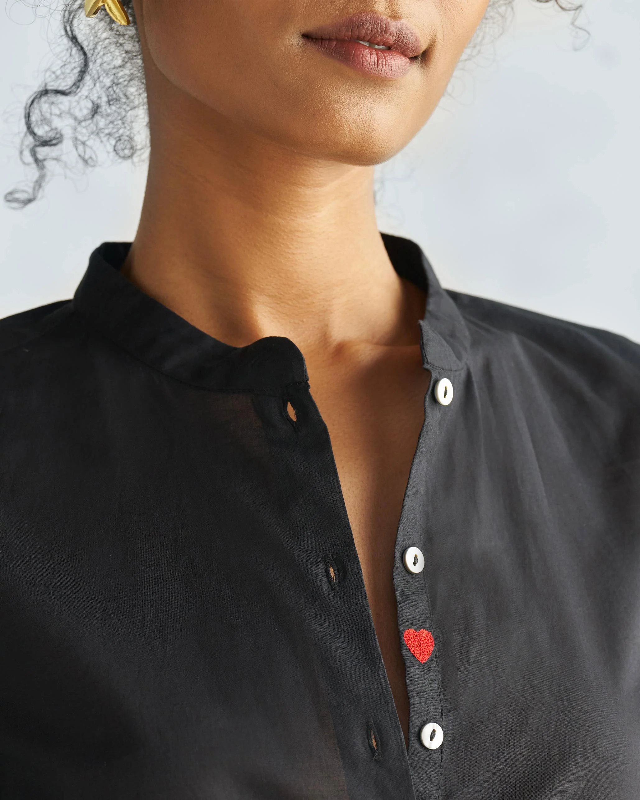 Mandarin Collar Top - Black - Image 3