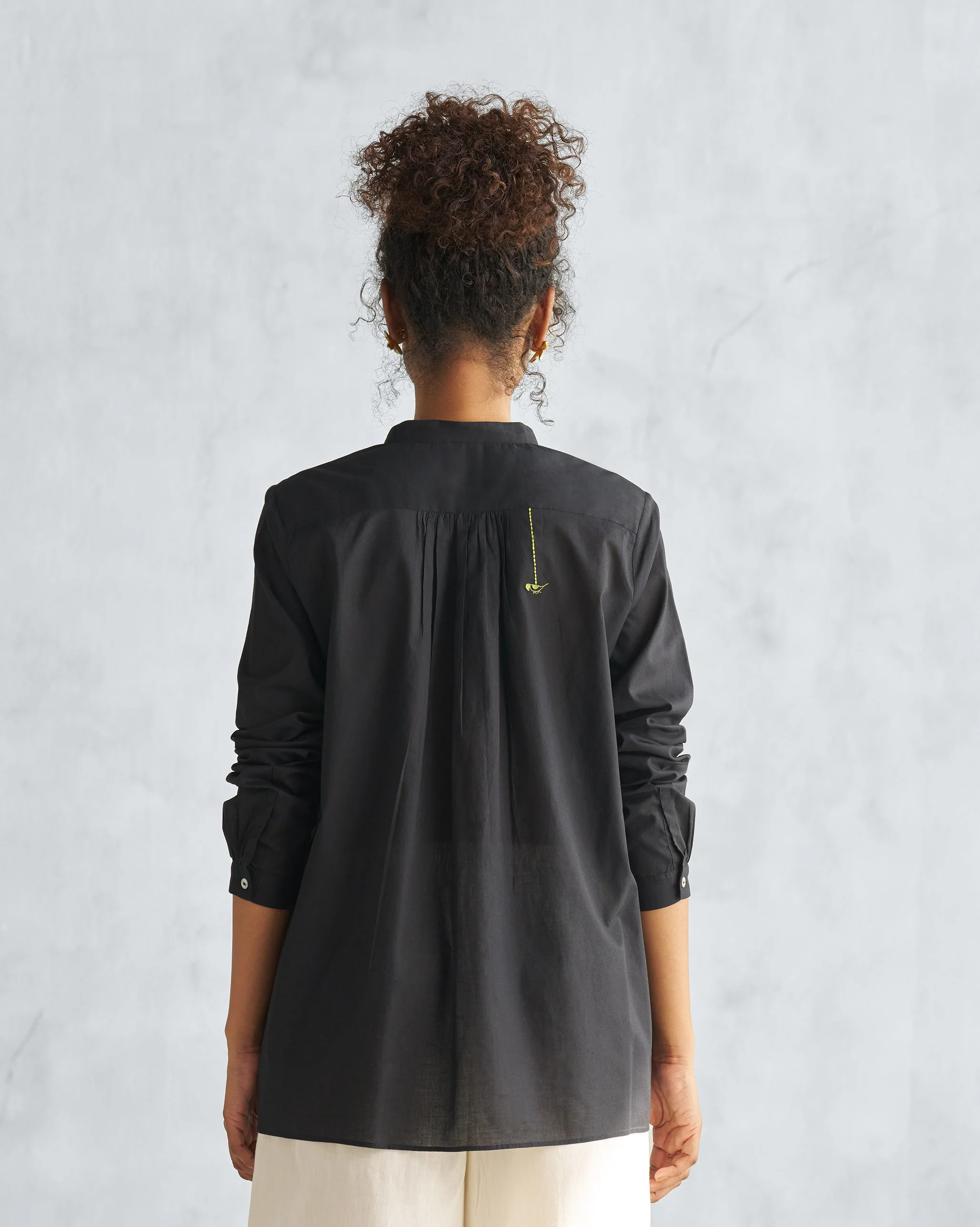 Mandarin Collar Top - Black - Image 4