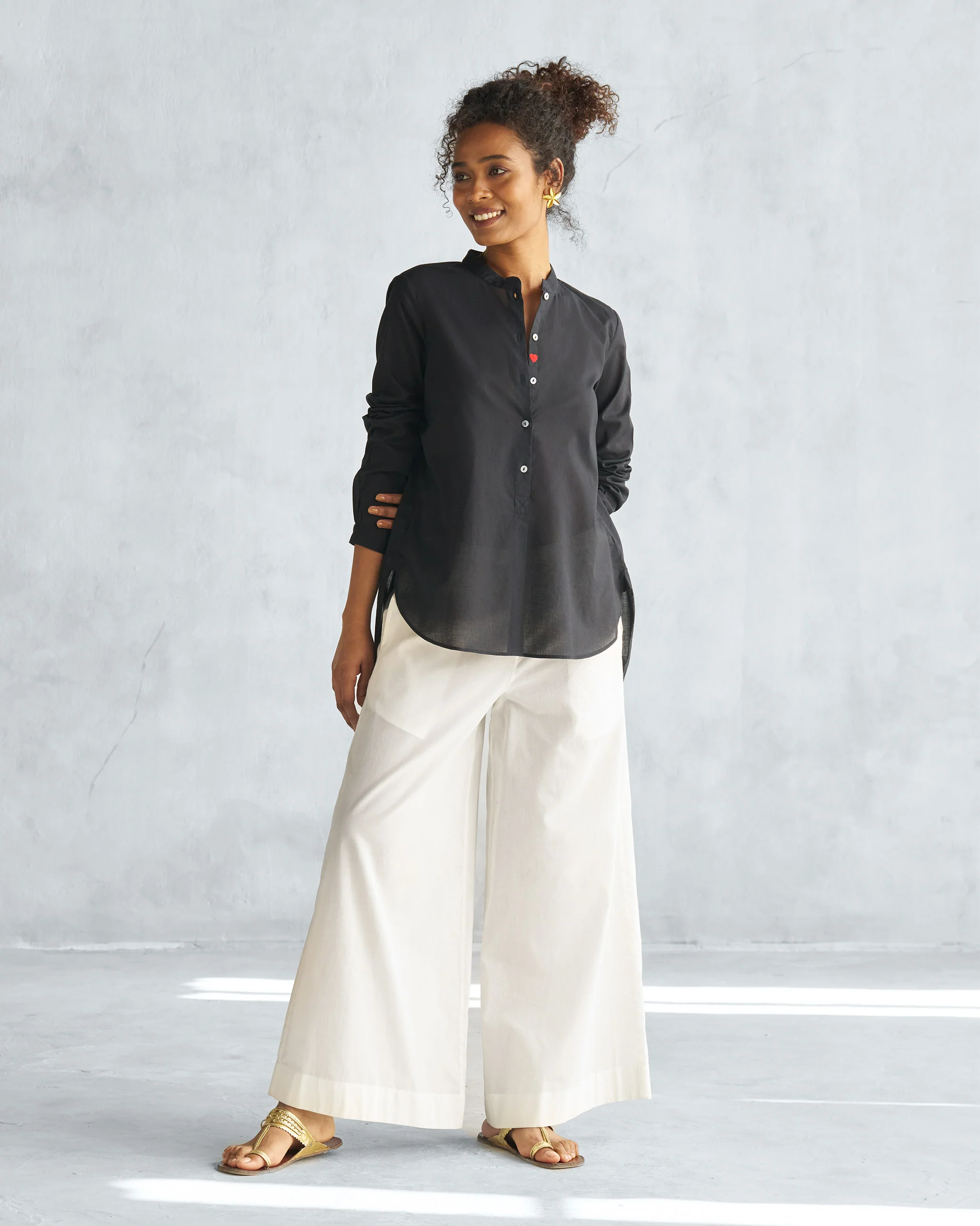 Mandarin Collar Top - Black - Image 5