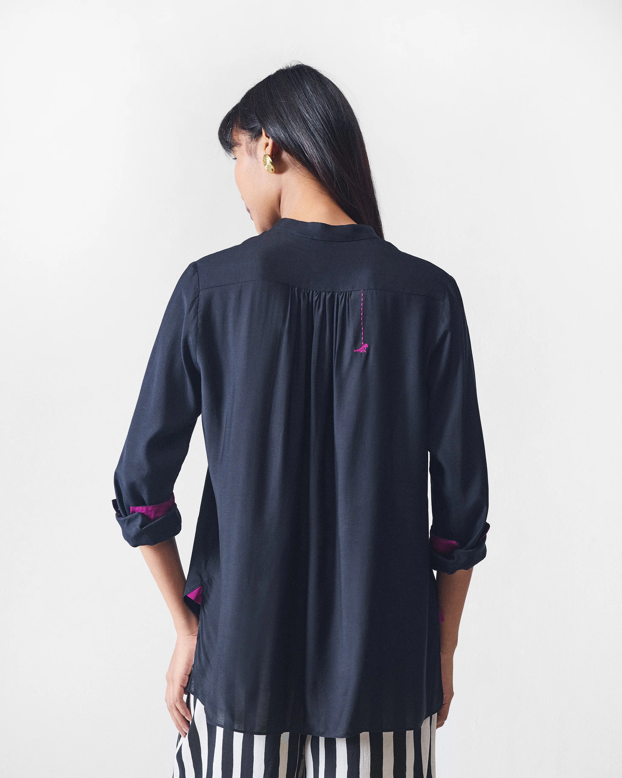 Mandarin Collar Top - Black - Image 3