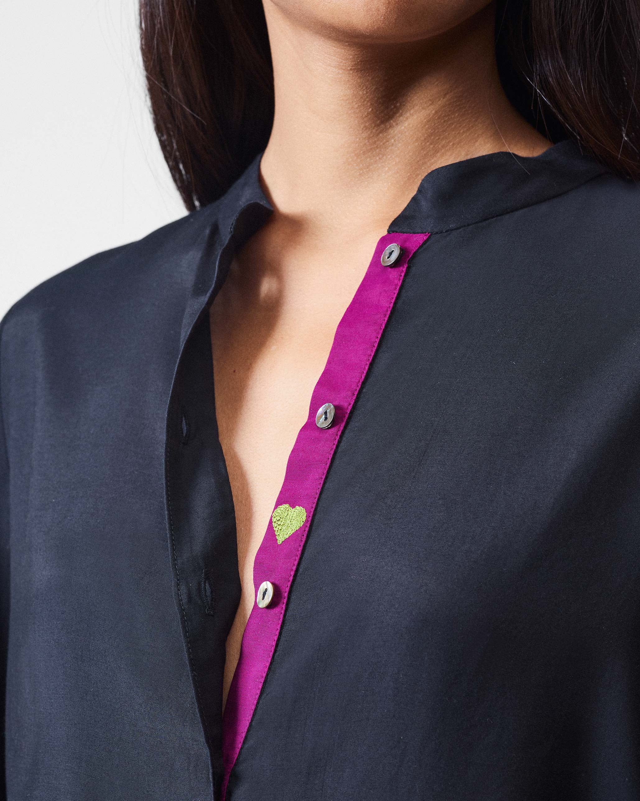 Mandarin Collar Top - Black - Image 4