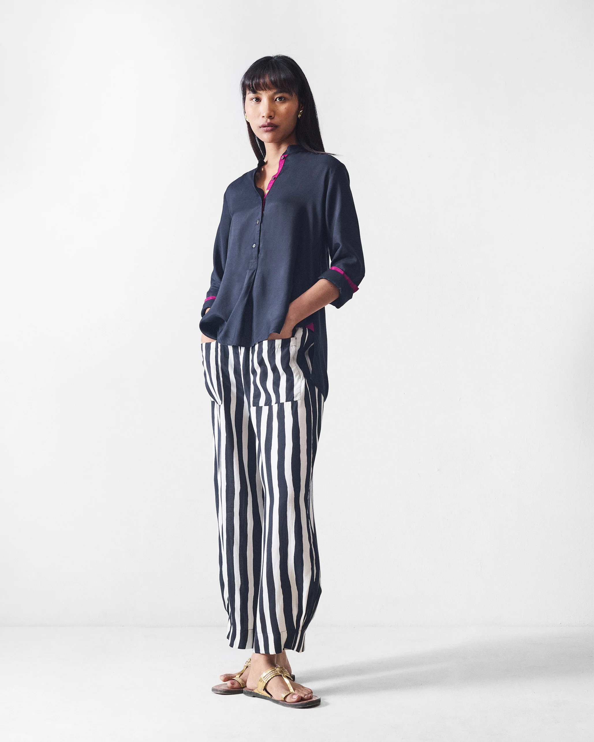 Mandarin Collar Top - Black - Image 6