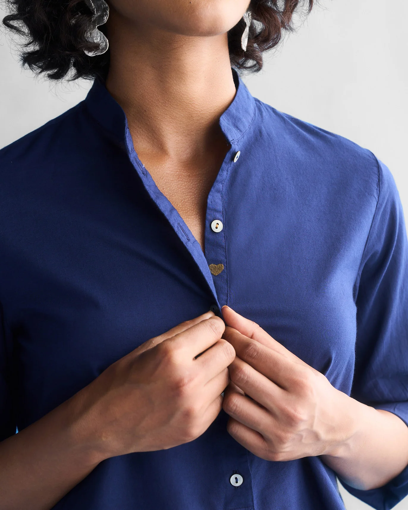Mandarin Collar Top - Blue - Image 2