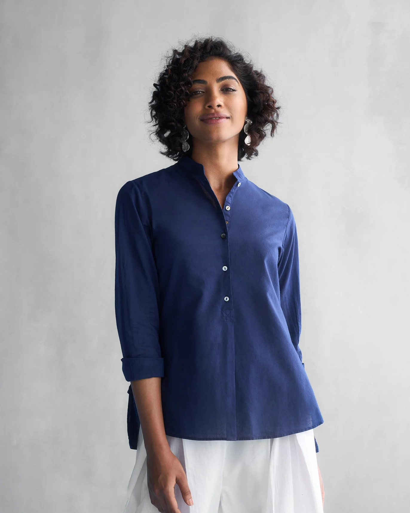 Mandarin Collar Top - Blue - Image 4