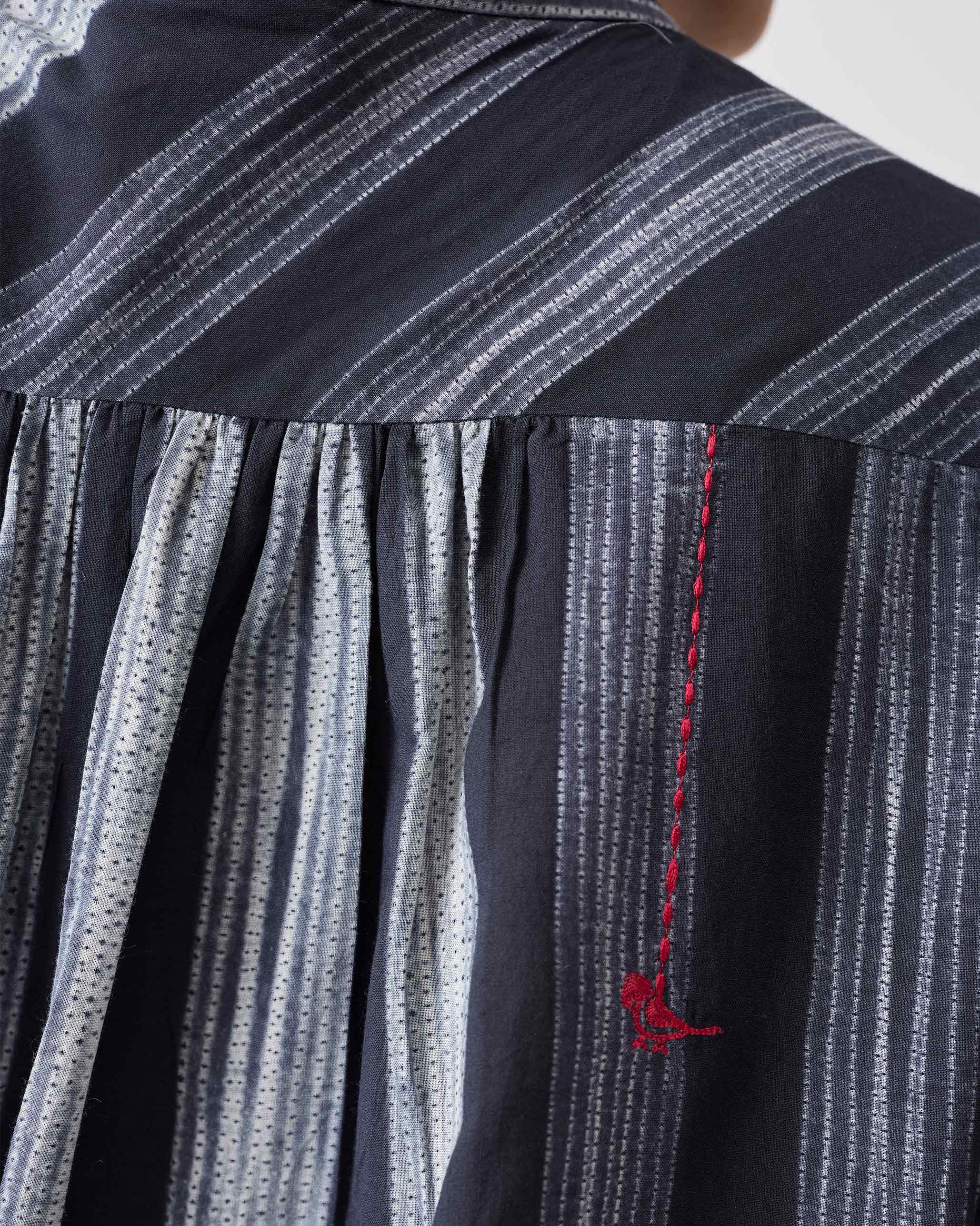 Mandarin Collar Top - Charcoal & Ivory Stripes - Image 6