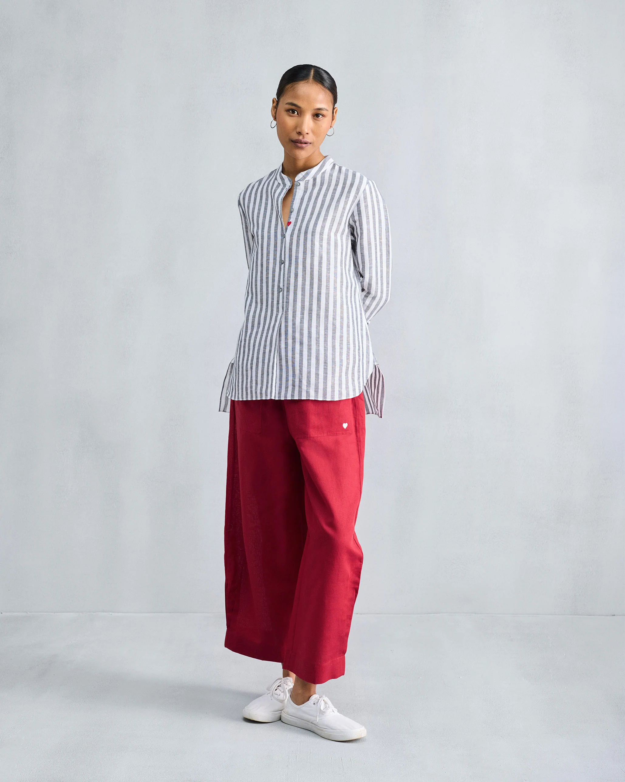 Mandarin Collar Top - Charcoal & White Stripes - Image 10
