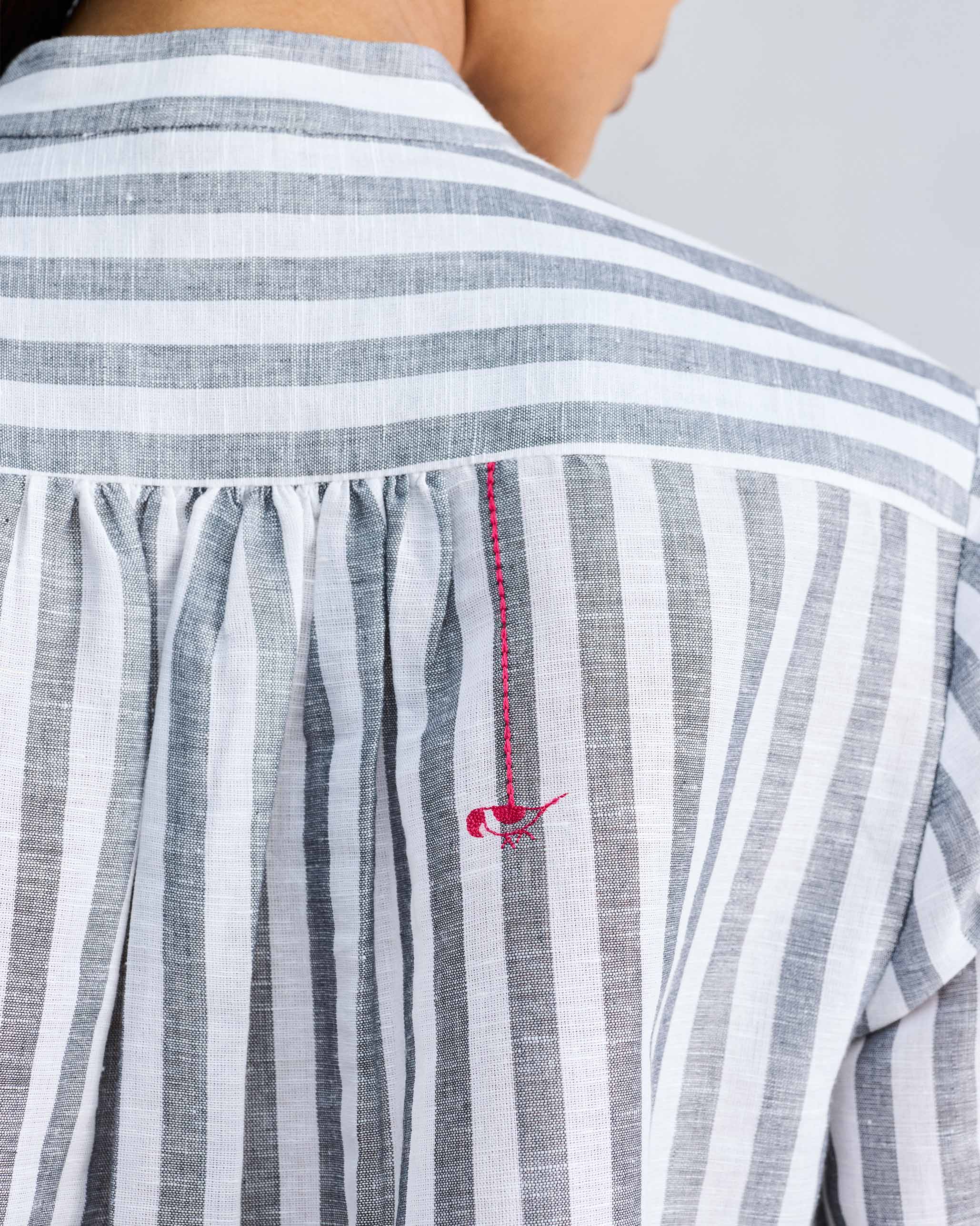 Mandarin Collar Top - Charcoal & White Stripes - Image 5