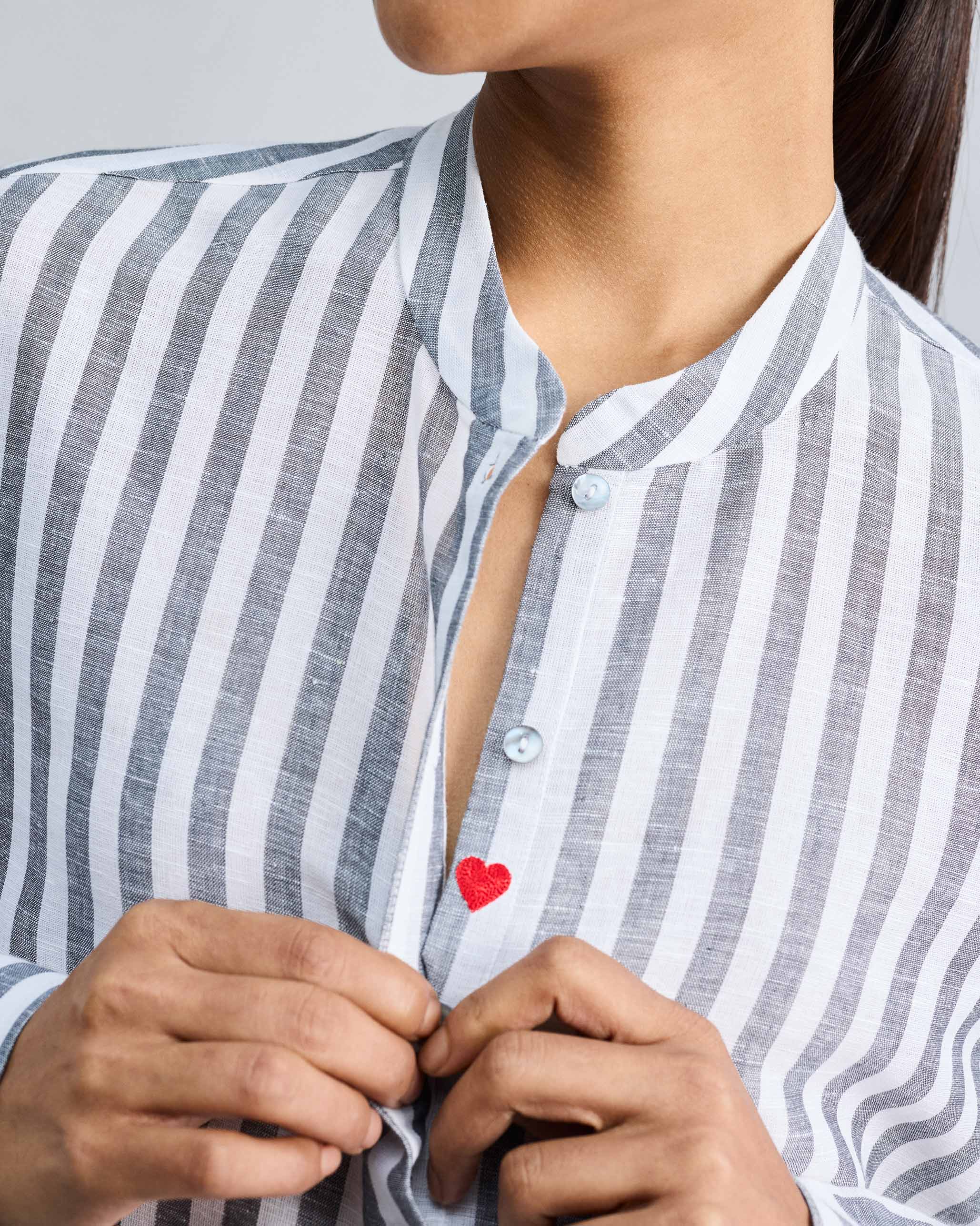 Mandarin Collar Top - Charcoal & White Stripes - Image 6