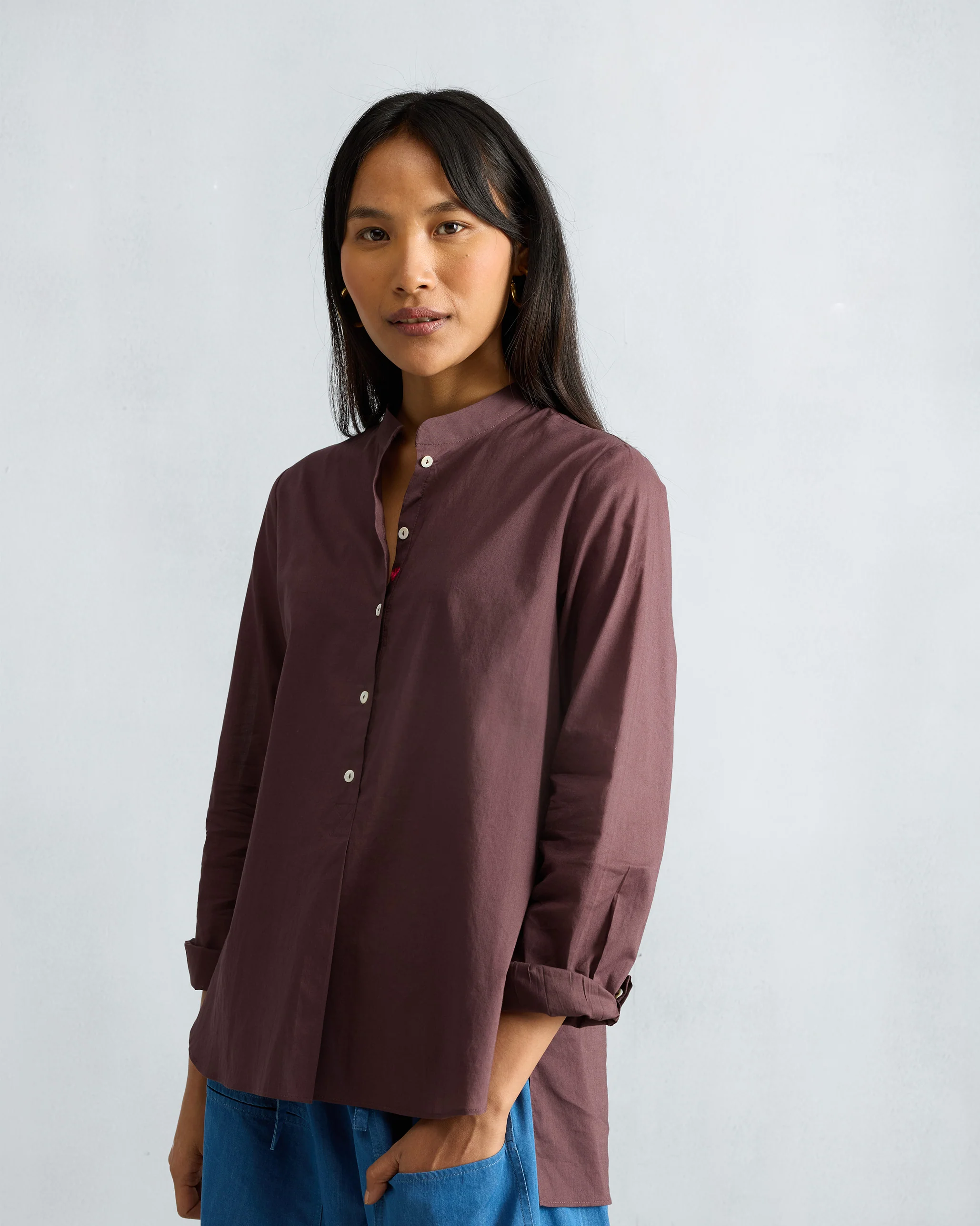 Mandarin Collar Top - Chocolate Plum - Image 2