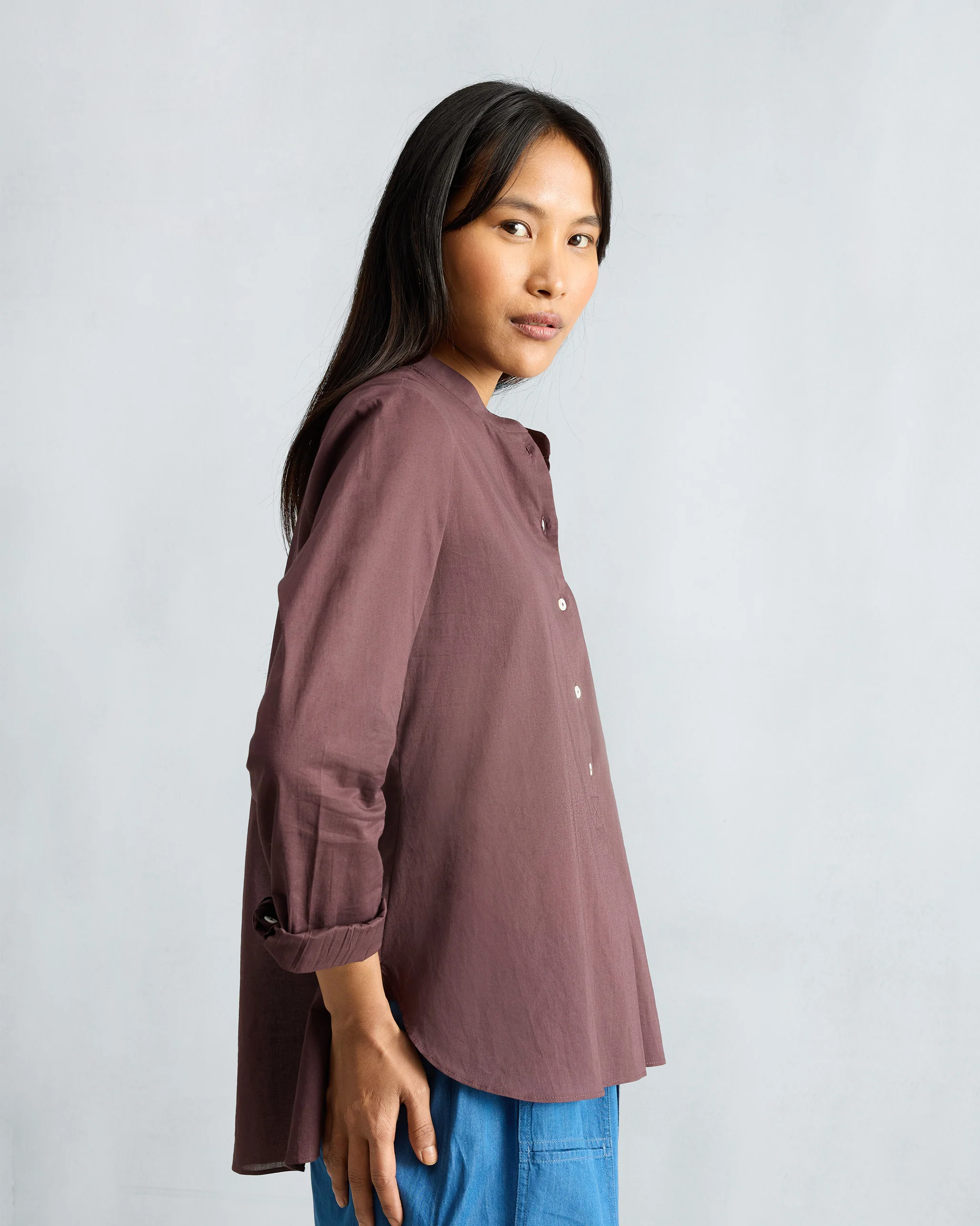 Mandarin Collar Top - Chocolate Plum - Image 3