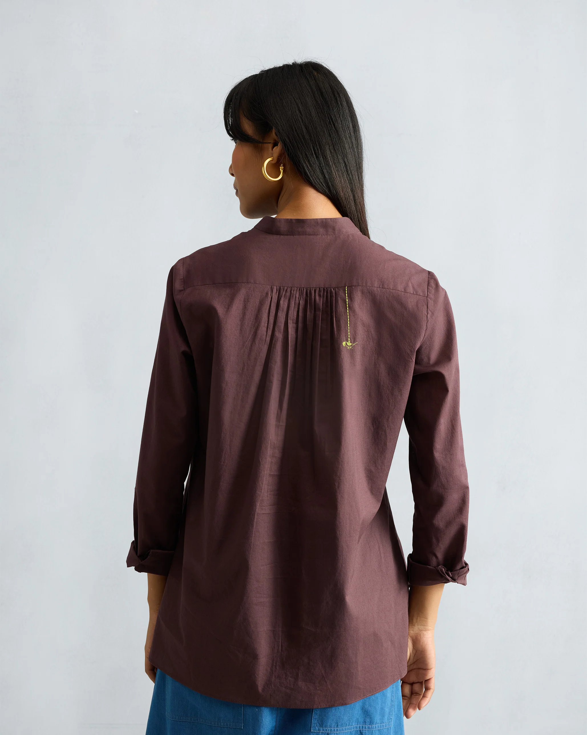 Mandarin Collar Top - Chocolate Plum - Image 4