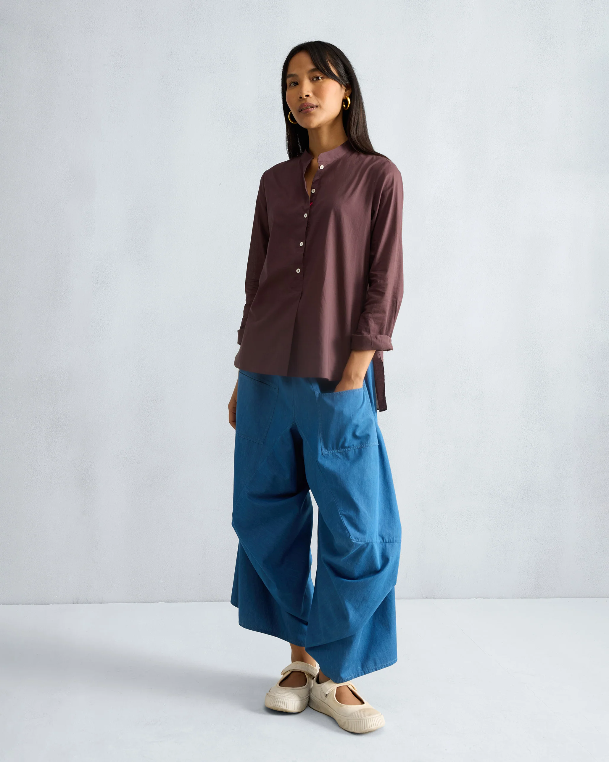 Mandarin Collar Top - Chocolate Plum - Image 7