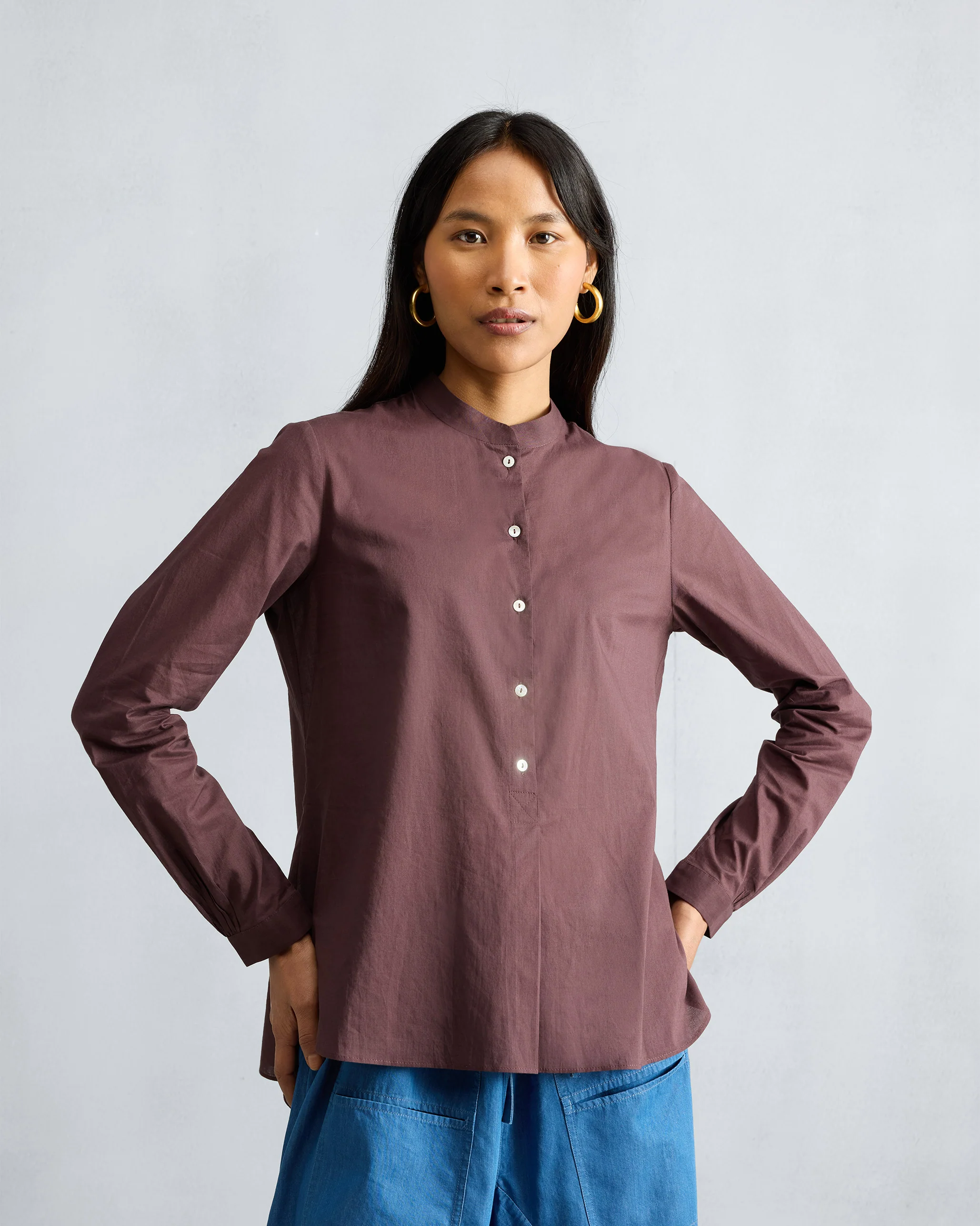 Mandarin Collar Top - Chocolate Plum - Image 8