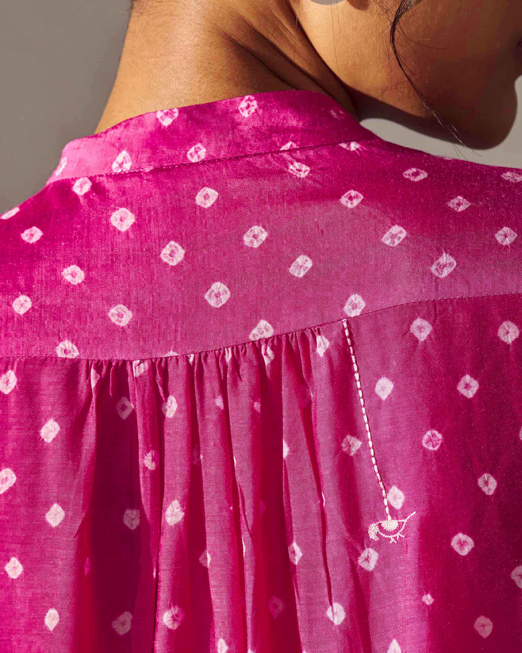 Mandarin Collar Top - Fuchsia - Image 3
