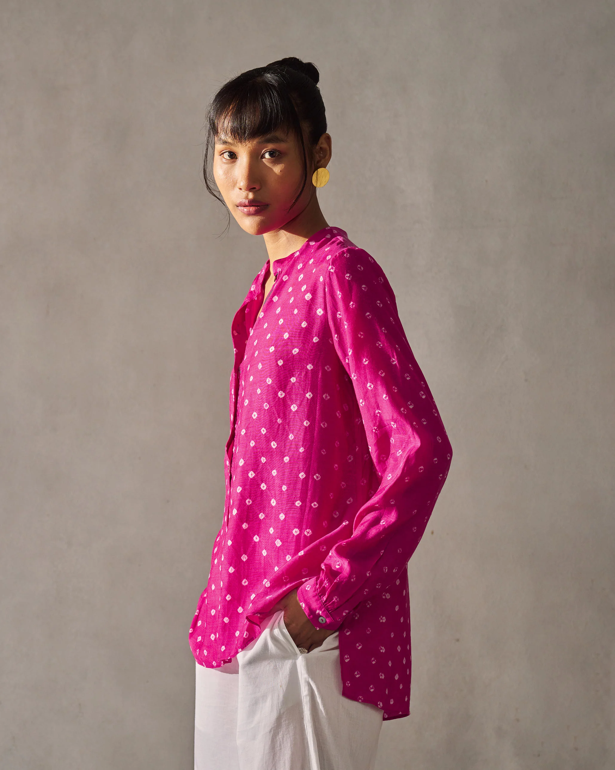 Mandarin Collar Top - Fuchsia - Image 4