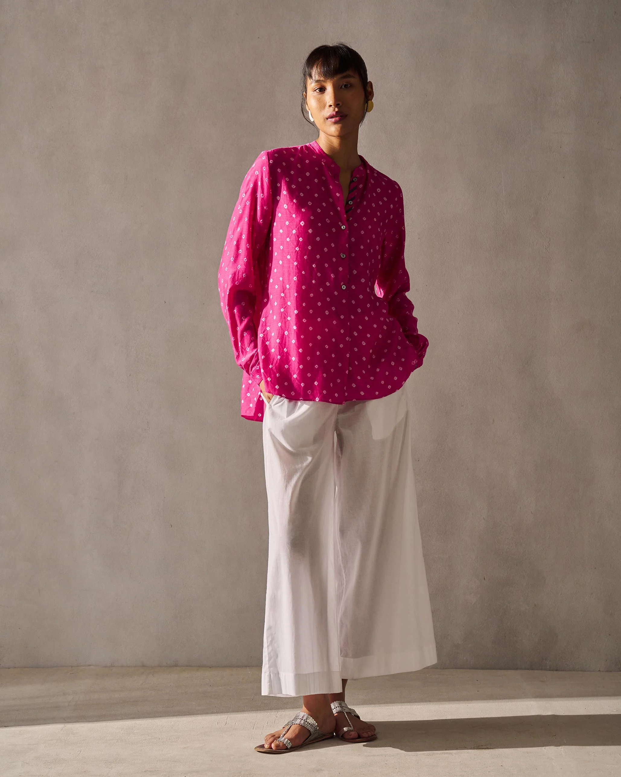 Mandarin Collar Top - Fuchsia - Image 6