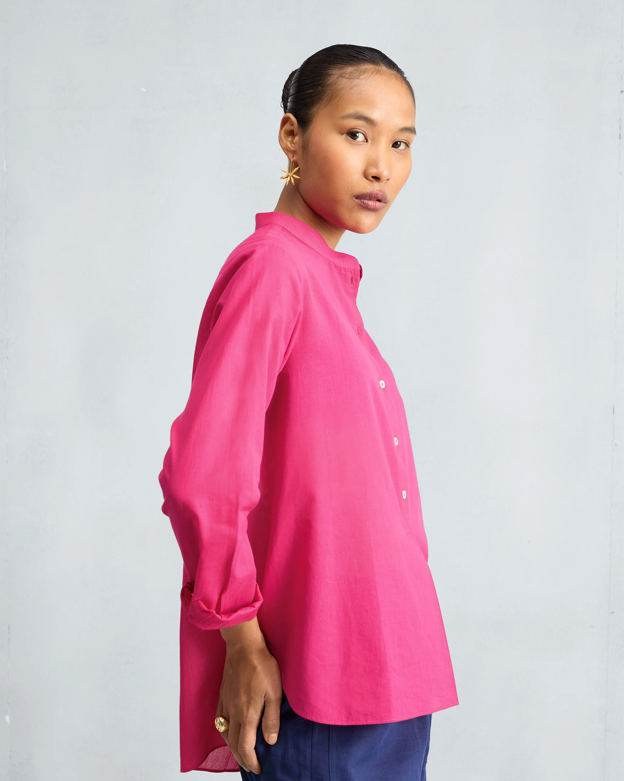 Mandarin Collar Top - Fuchsia - Image 2