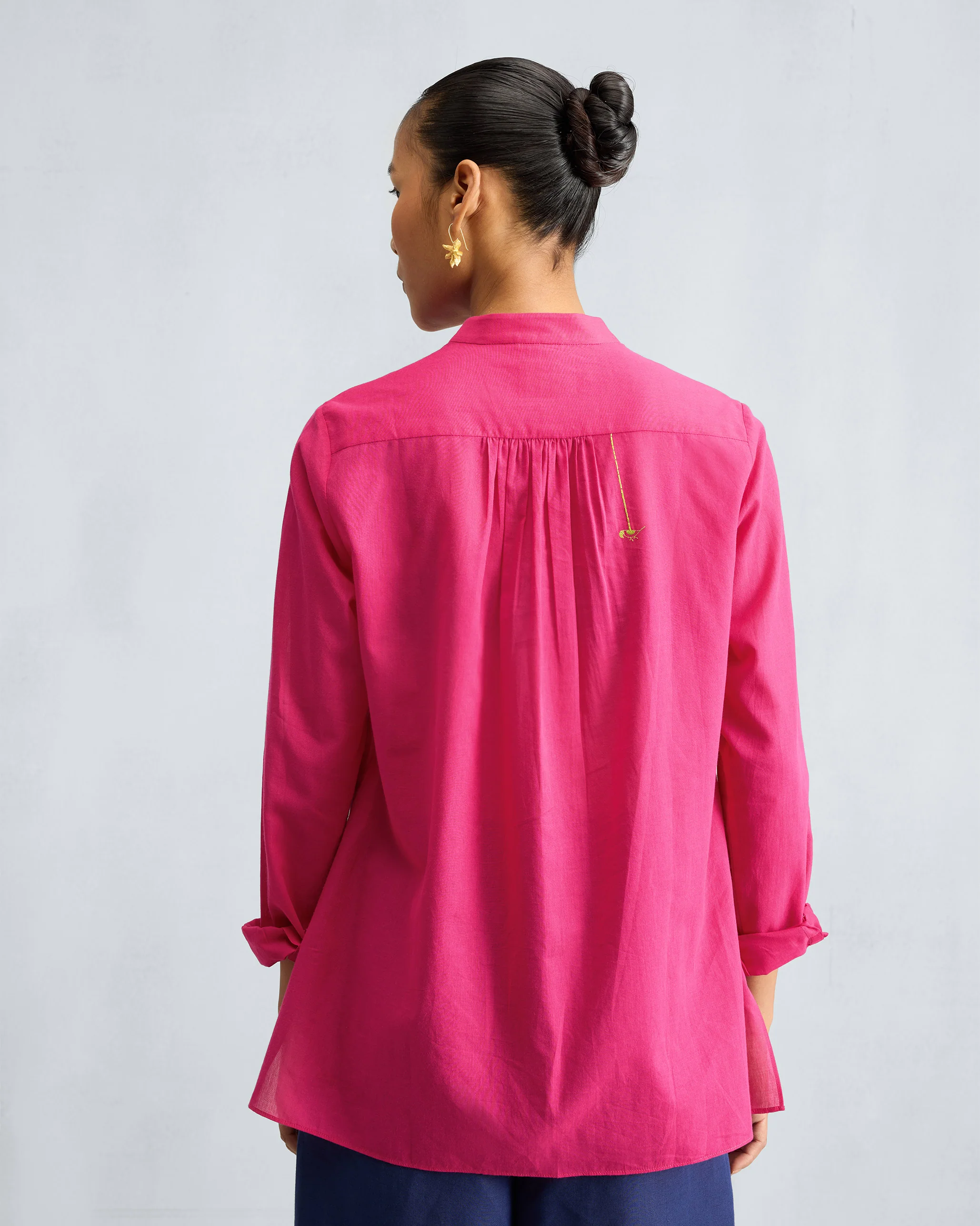 Mandarin Collar Top - Fuchsia - Image 3