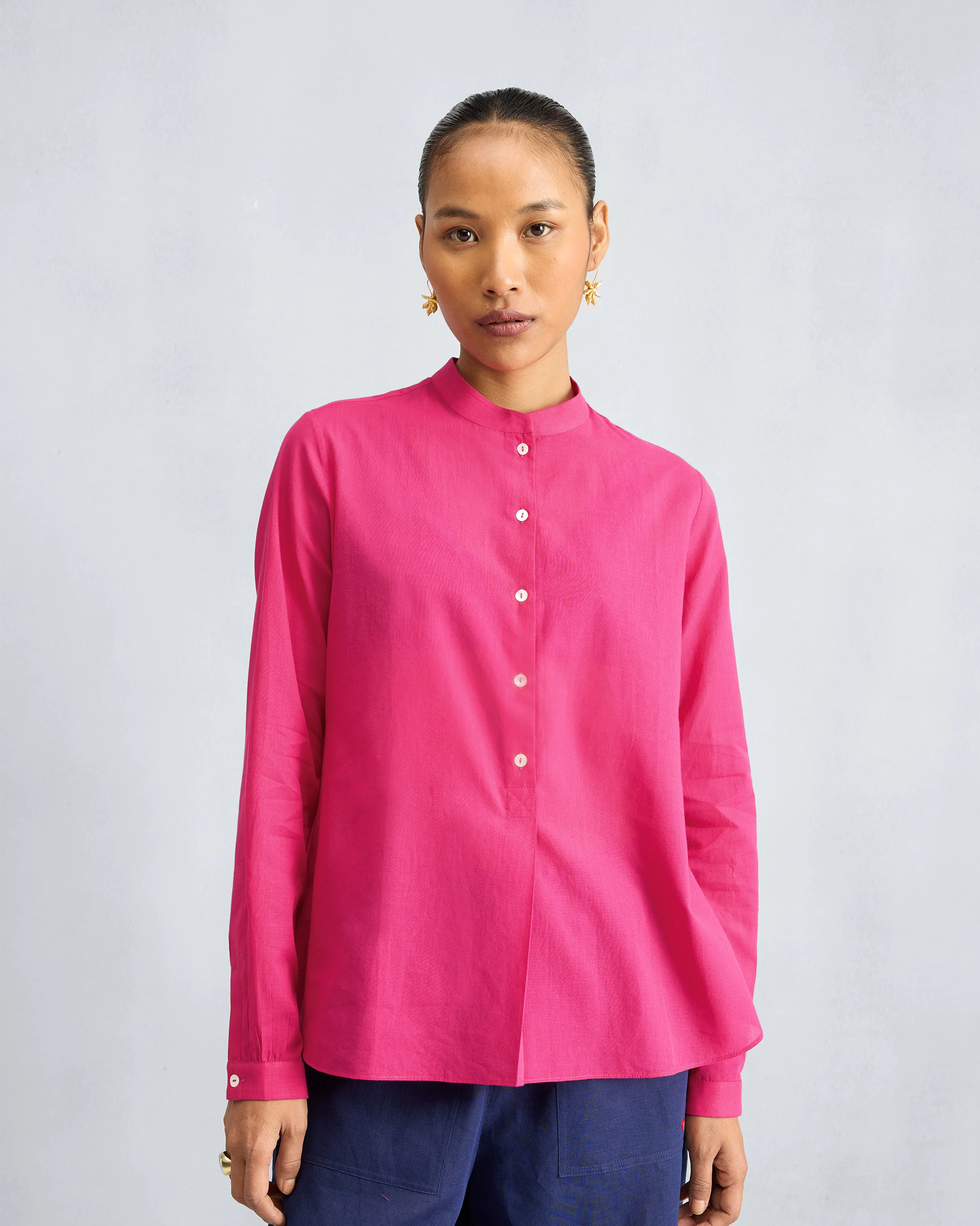 Mandarin Collar Top - Fuchsia - Image 6