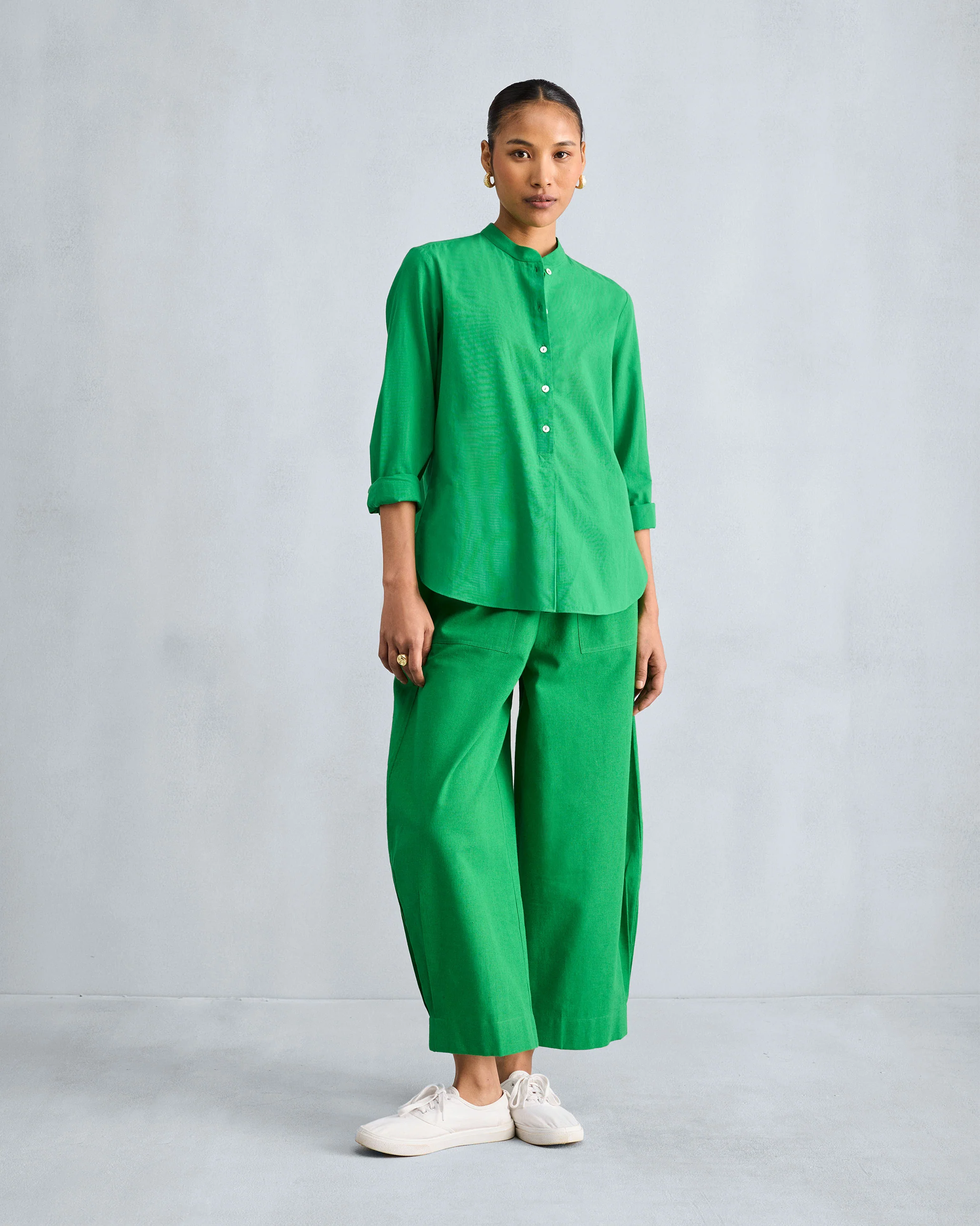 Mandarin Collar Top - Green - Image 10
