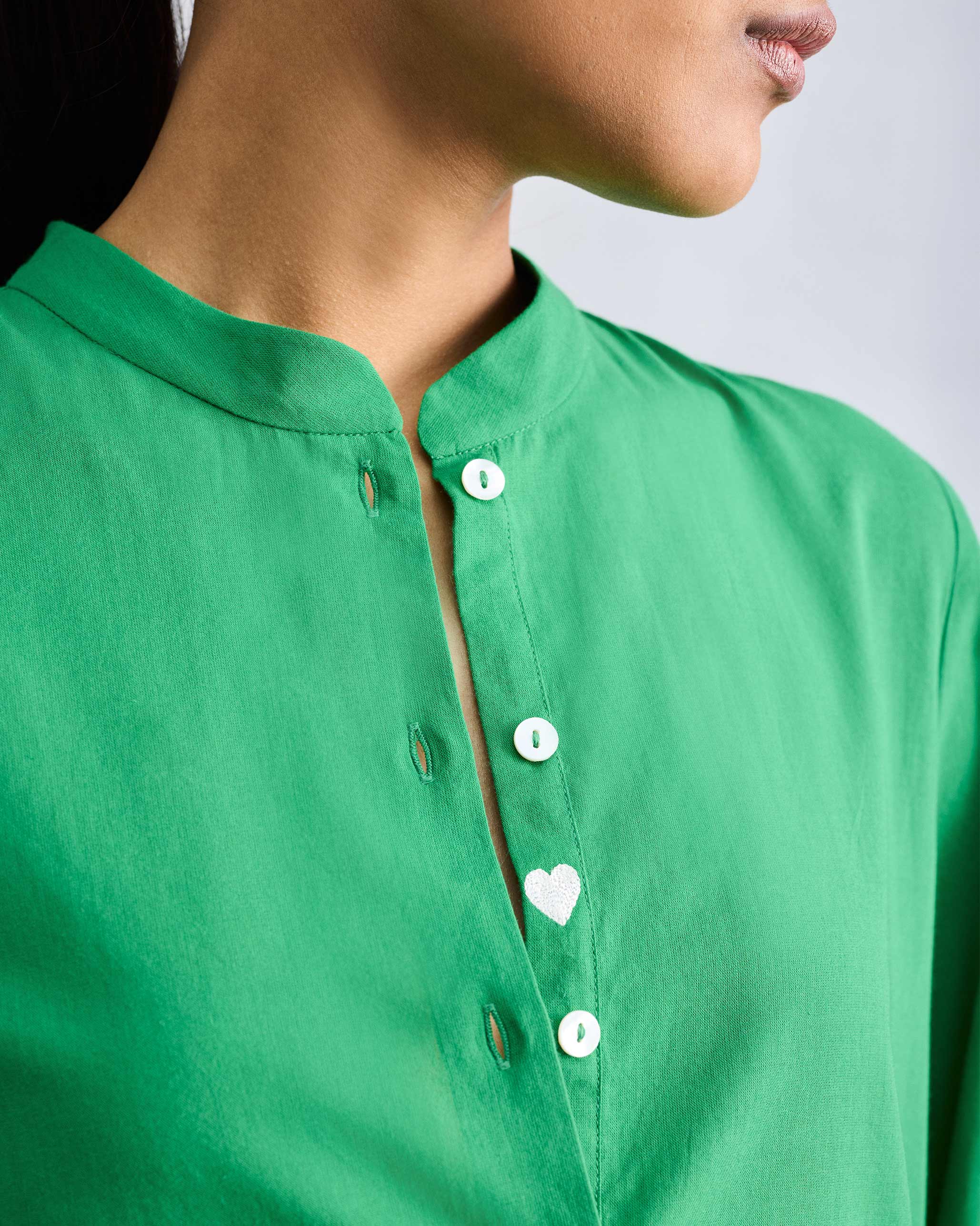 Mandarin Collar Top - Green - Image 2