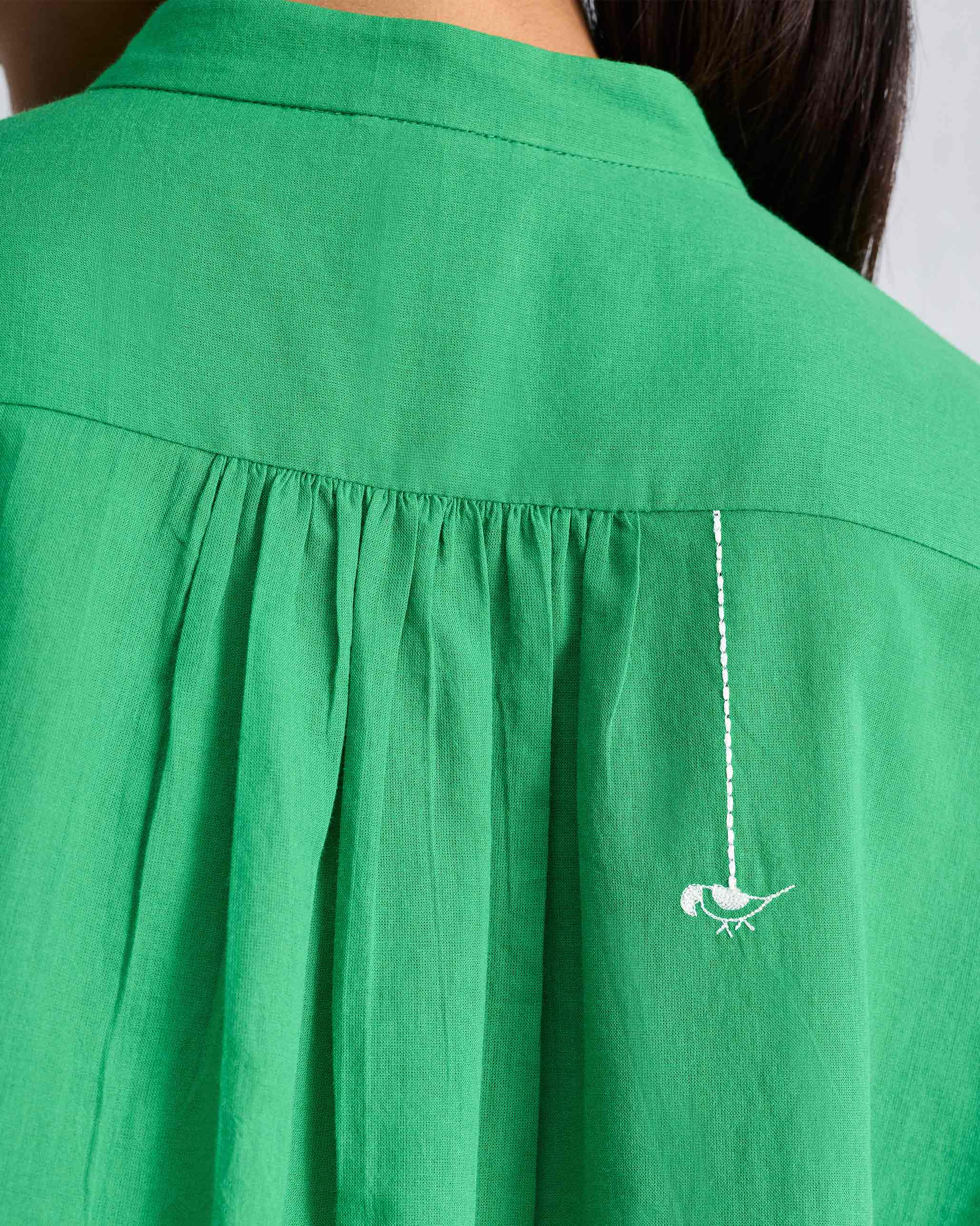 Mandarin Collar Top - Green - Image 3