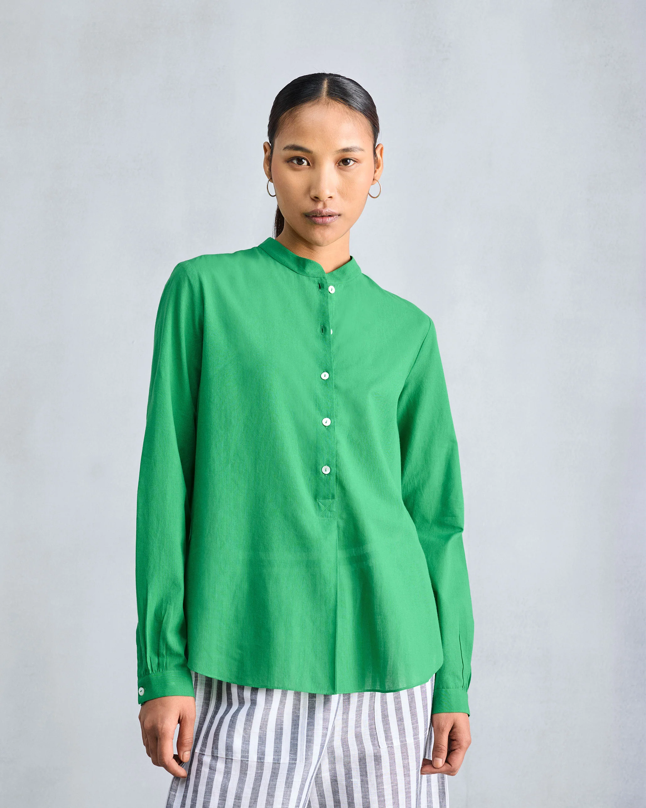Mandarin Collar Top - Green - Image 4