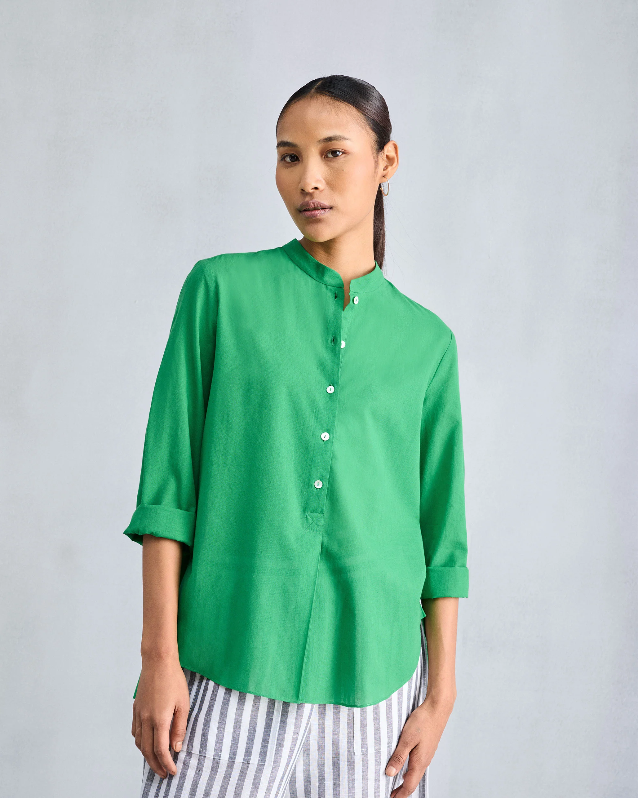 Mandarin Collar Top - Green - Image 5