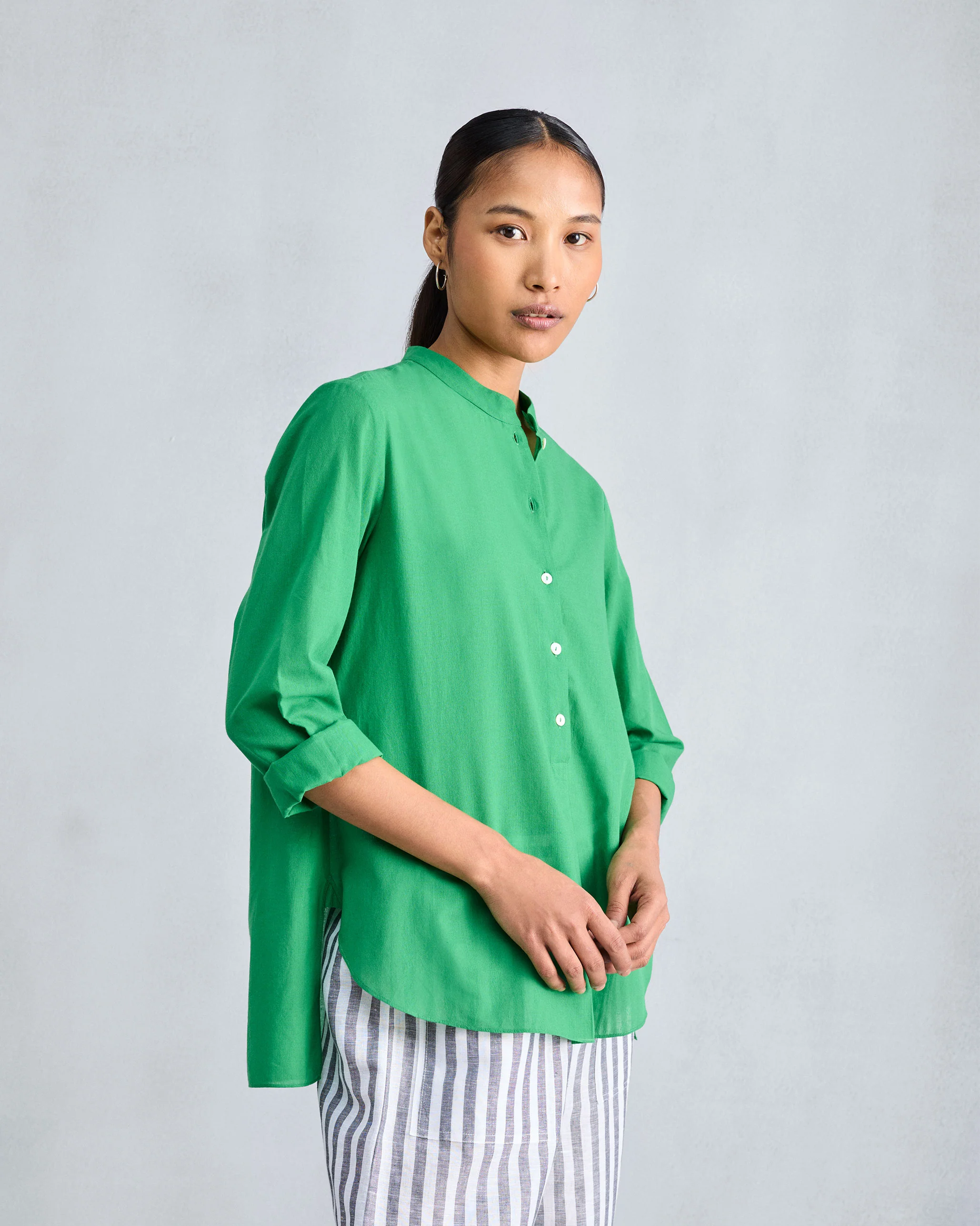 Mandarin Collar Top - Green - Image 6