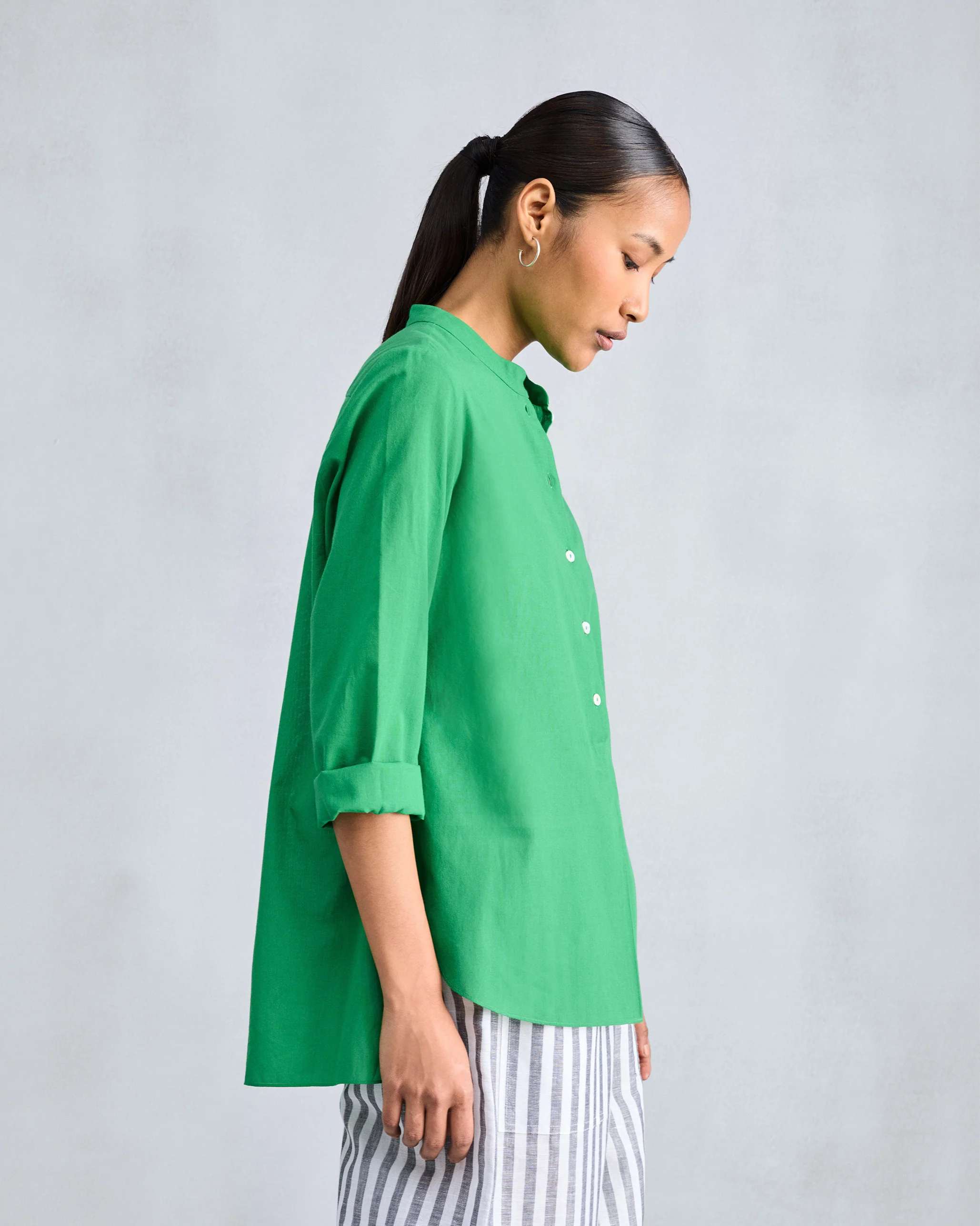 Mandarin Collar Top - Green - Image 7