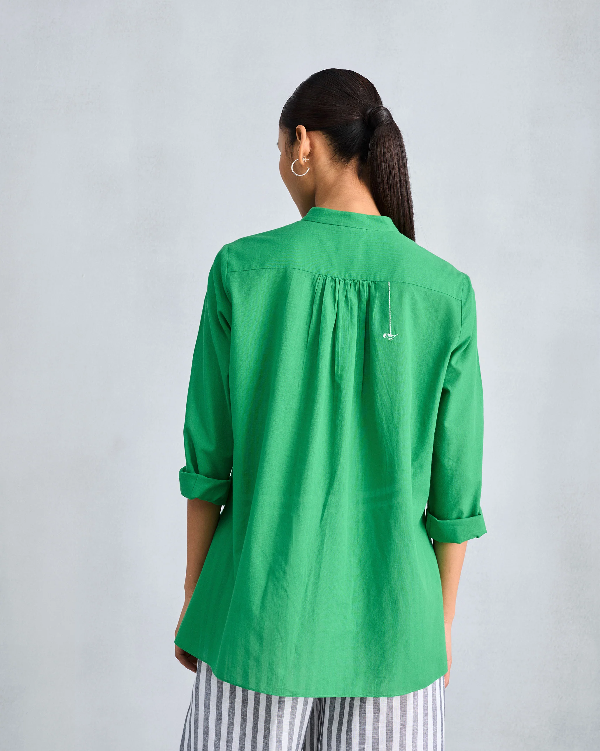Mandarin Collar Top - Green - Image 8