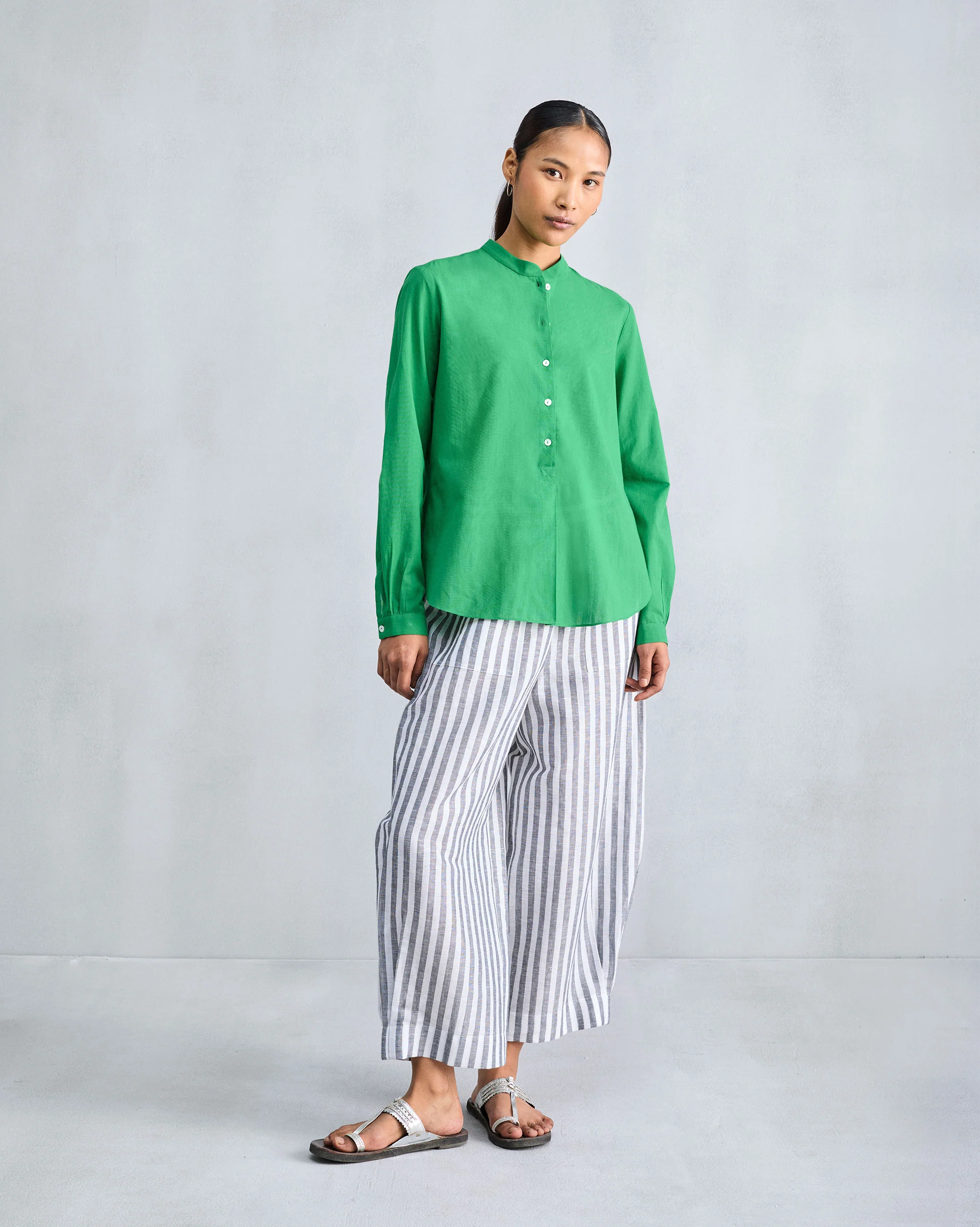 Mandarin Collar Top - Green - Image 9