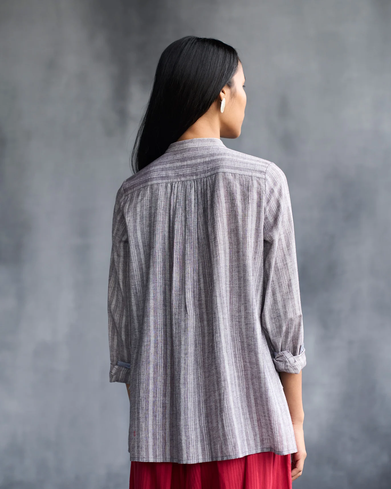 Mandarin Collar Top - Grey - Image 5