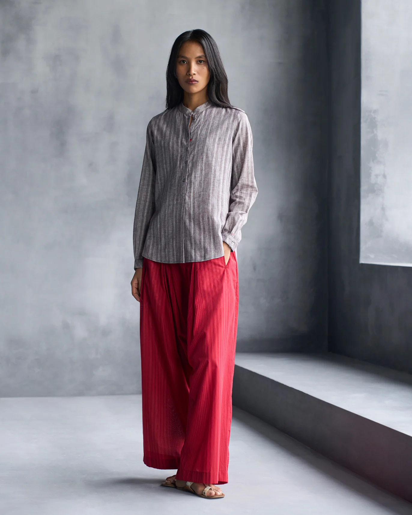 Mandarin Collar Top - Grey - Image 6