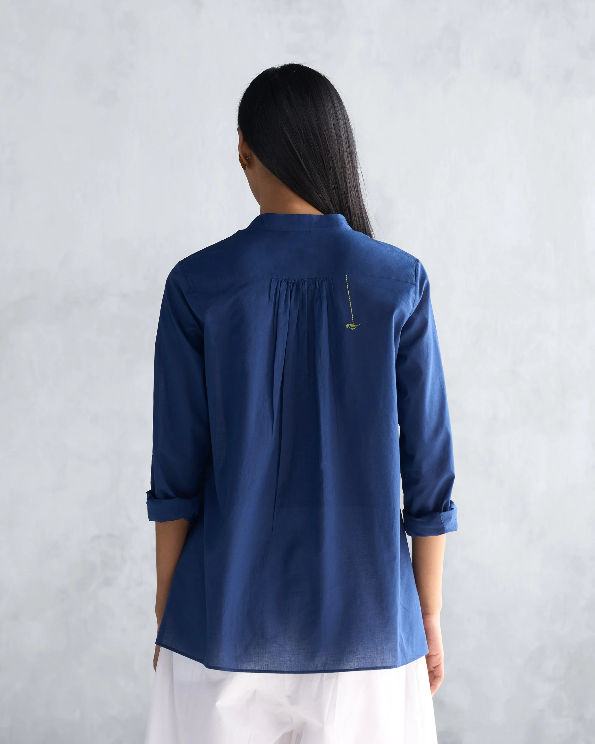 Mandarin Collar Top - Navy - Image 4