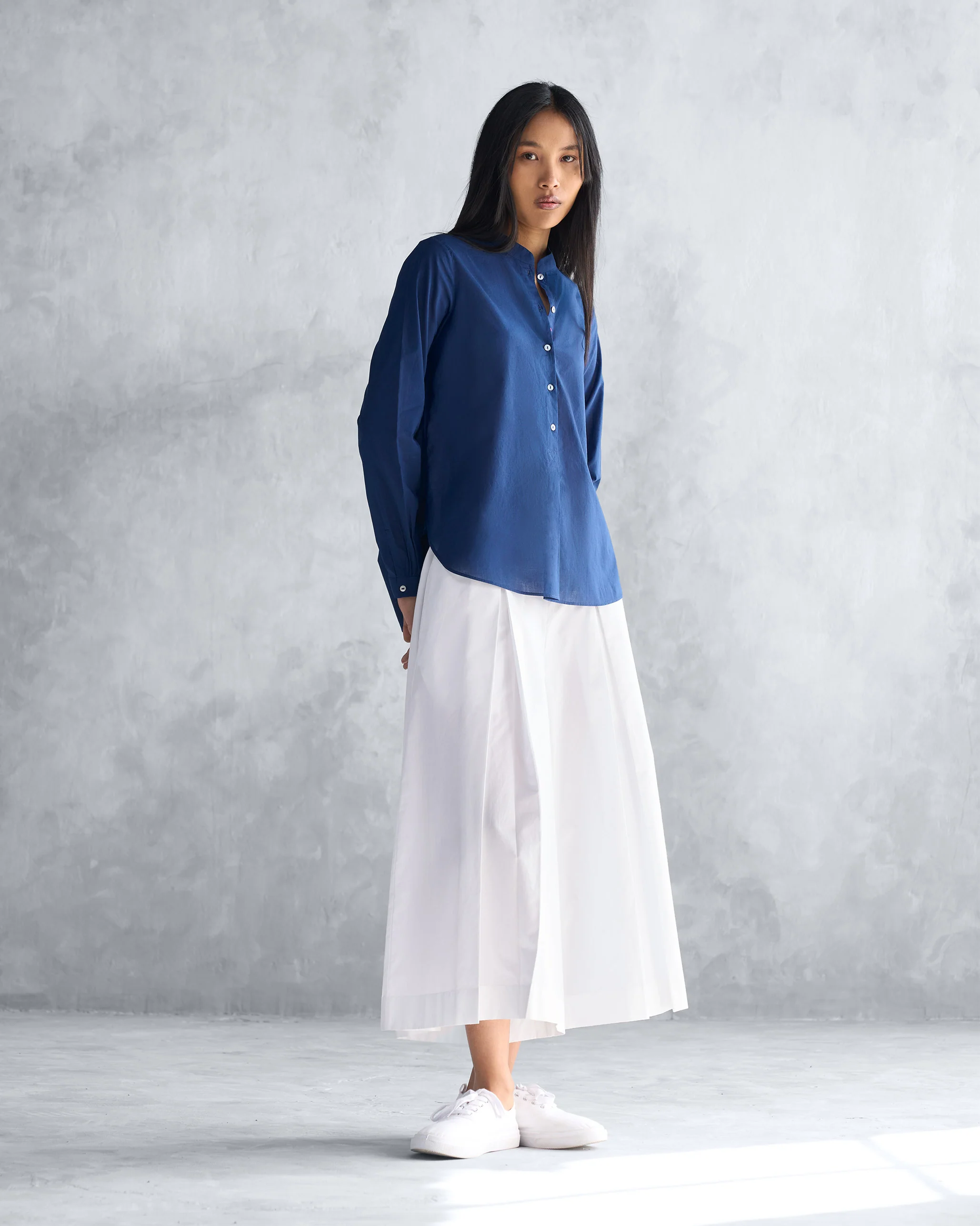 Mandarin Collar Top - Navy - Image 6