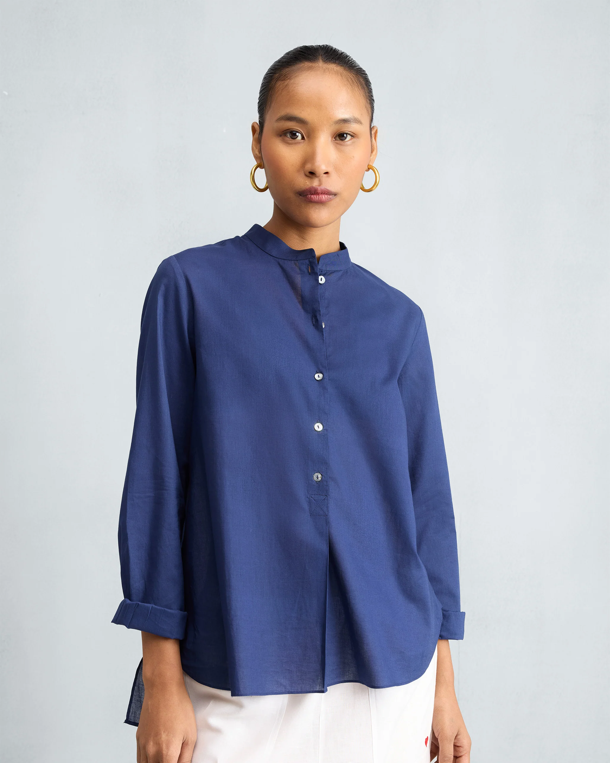 Mandarin Collar Top - Ink Blue - Image 5