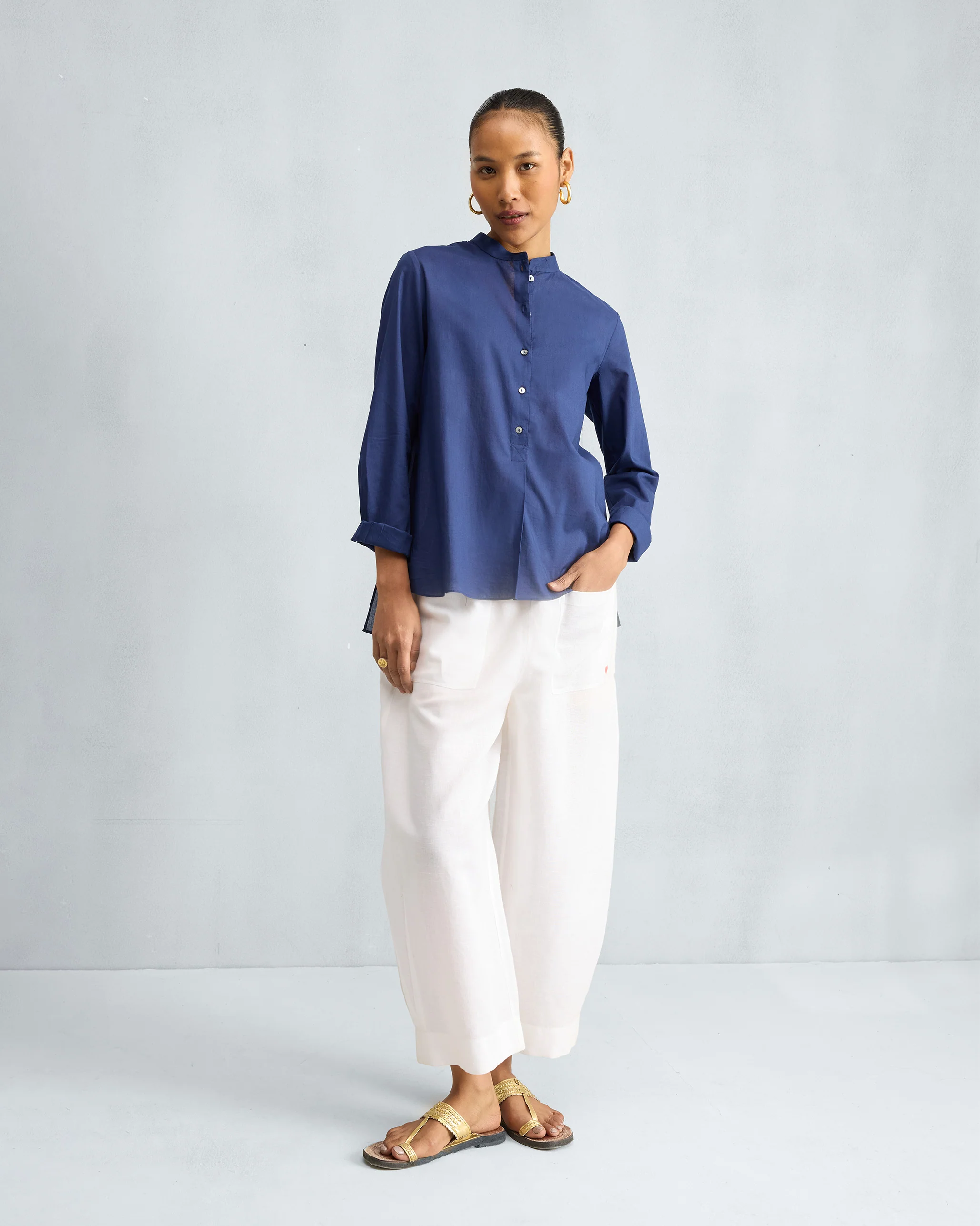Mandarin Collar Top - Ink Blue - Image 6