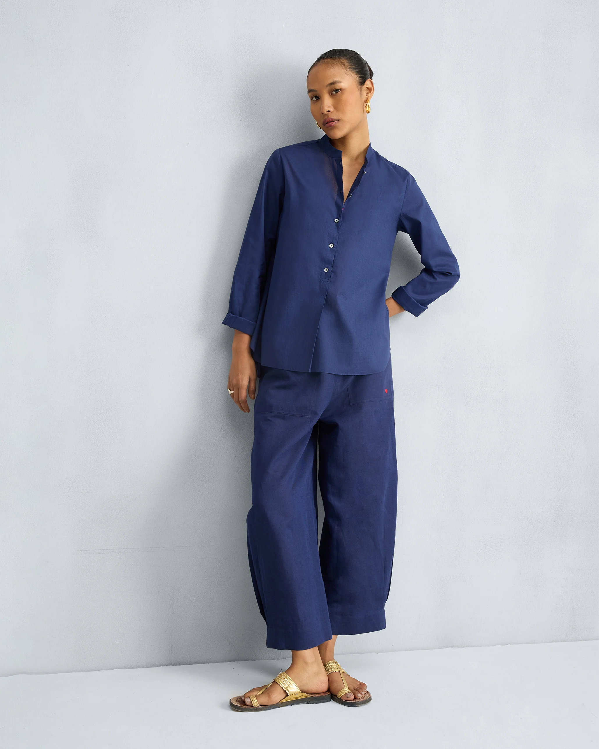 Mandarin Collar Top - Ink Blue - Image 7