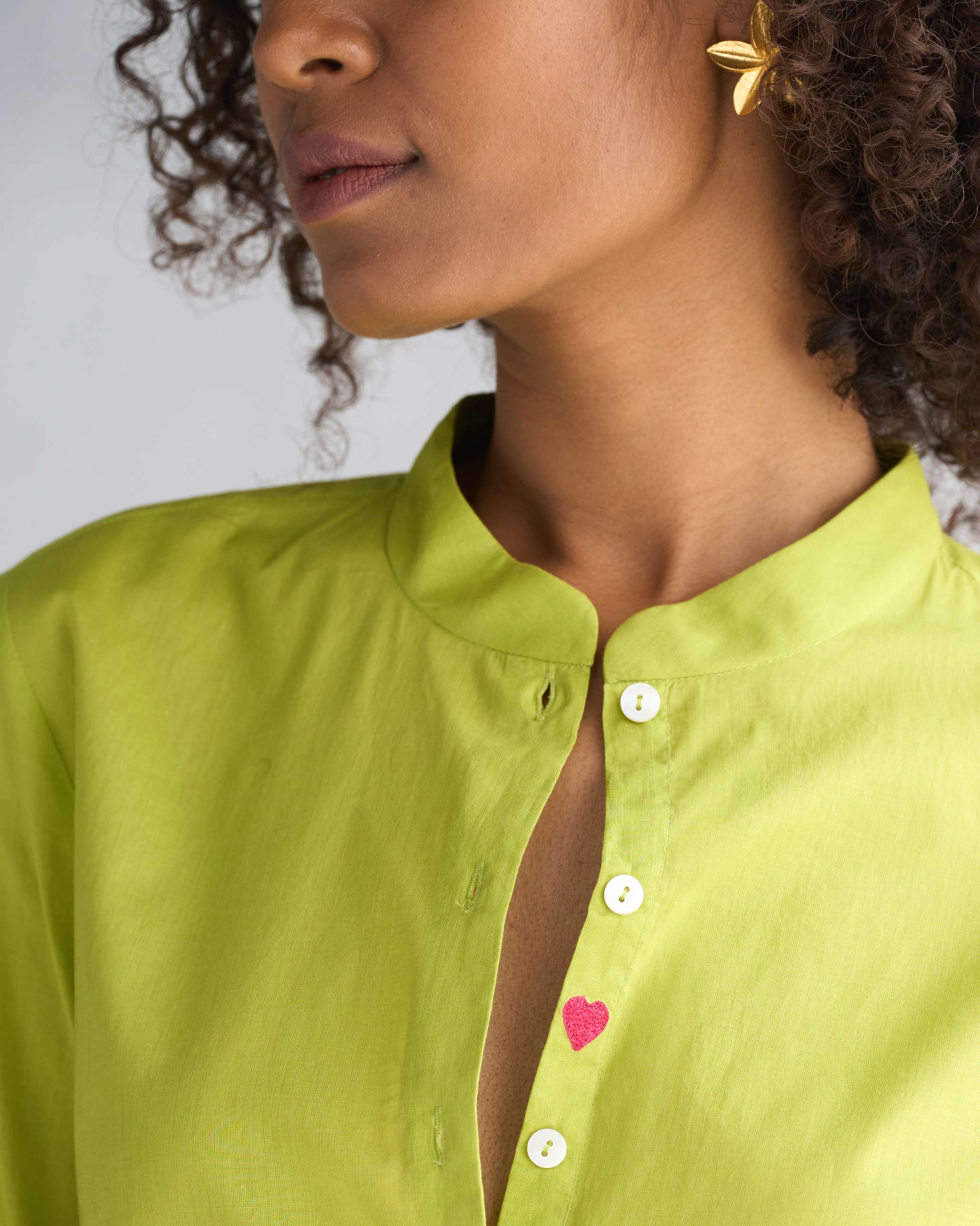 Mandarin Collar Top - Lime - Image 2