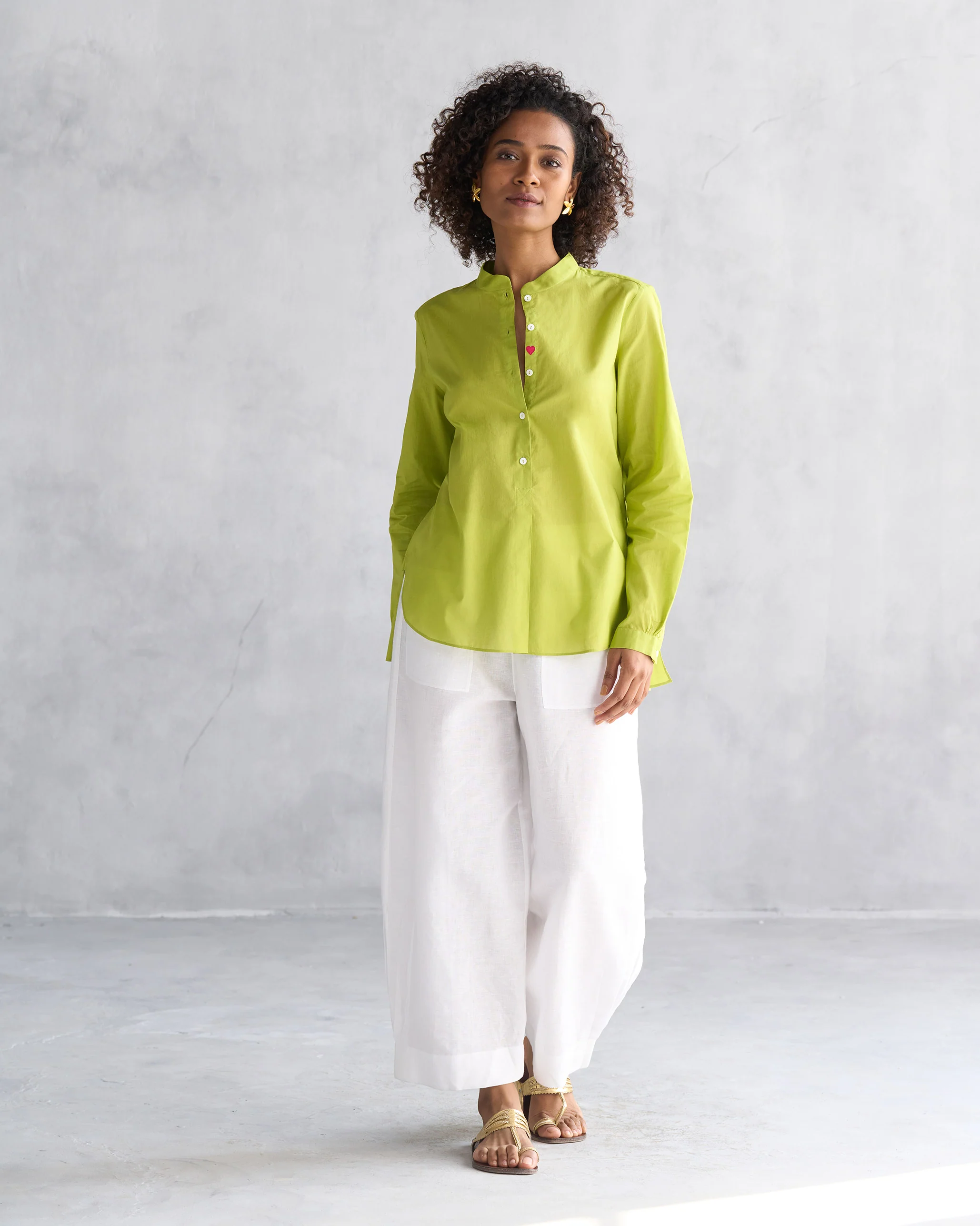 Mandarin Collar Top - Lime - Image 4