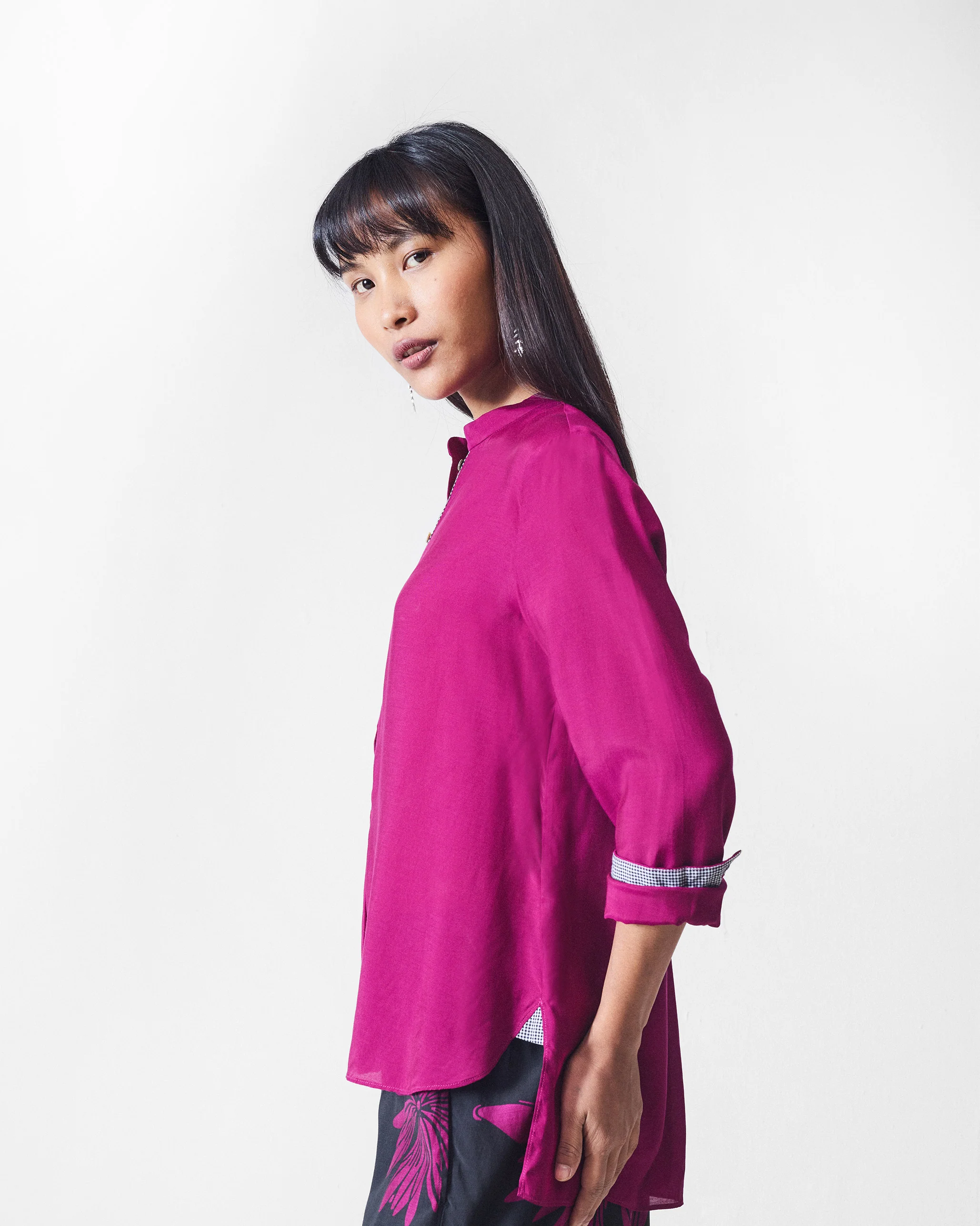 Mandarin Collar Top - Mulberry - Image 2