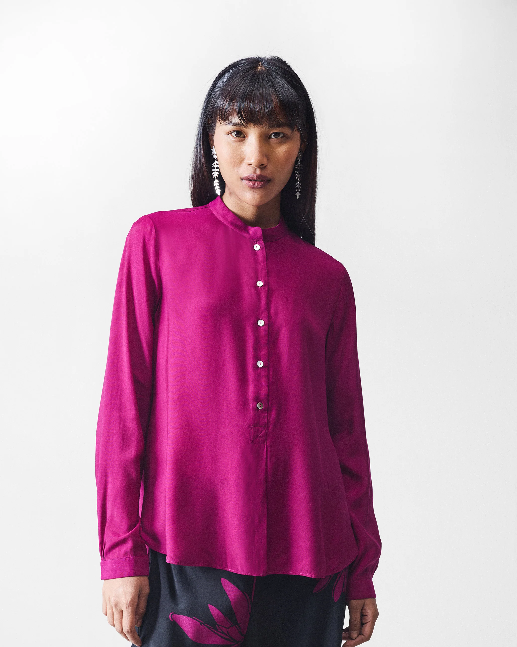 Mandarin Collar Top - Mulberry - Image 6