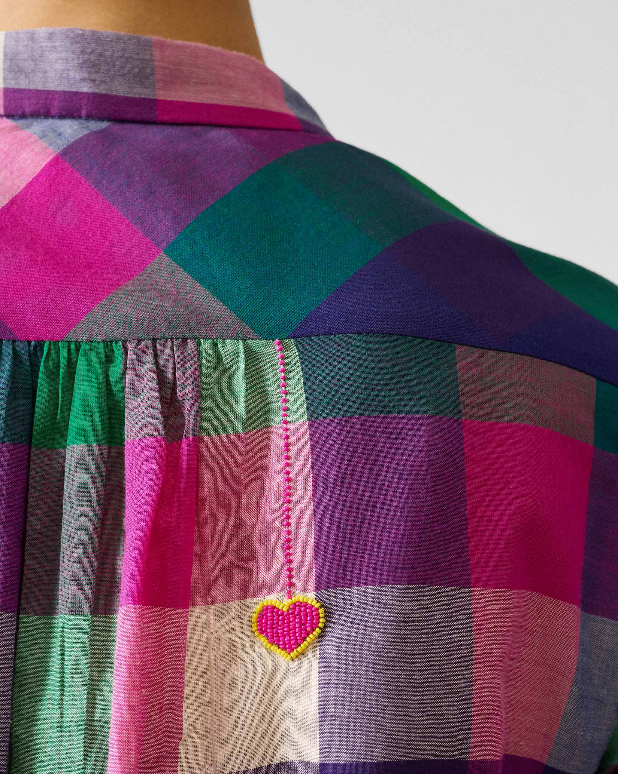 Mandarin Collar Top - Multicolour Checks - Image 4