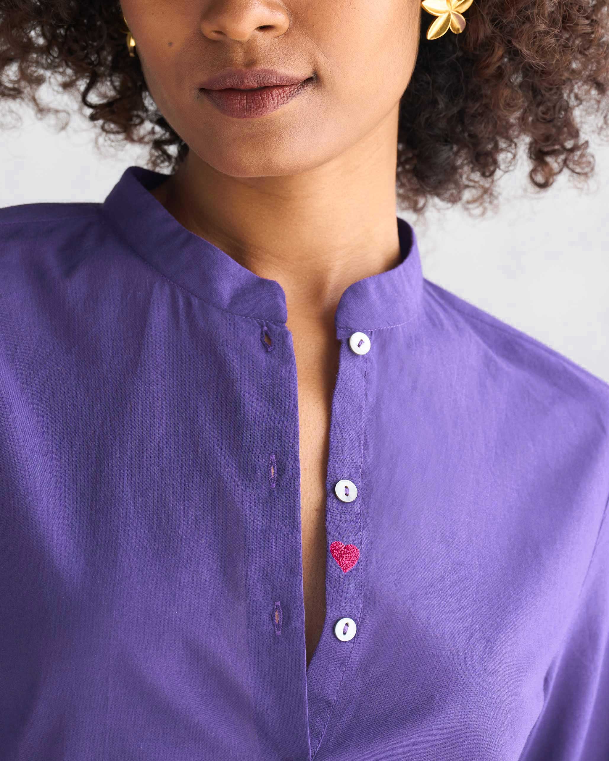 Mandarin Collar Top - Purple - Image 2
