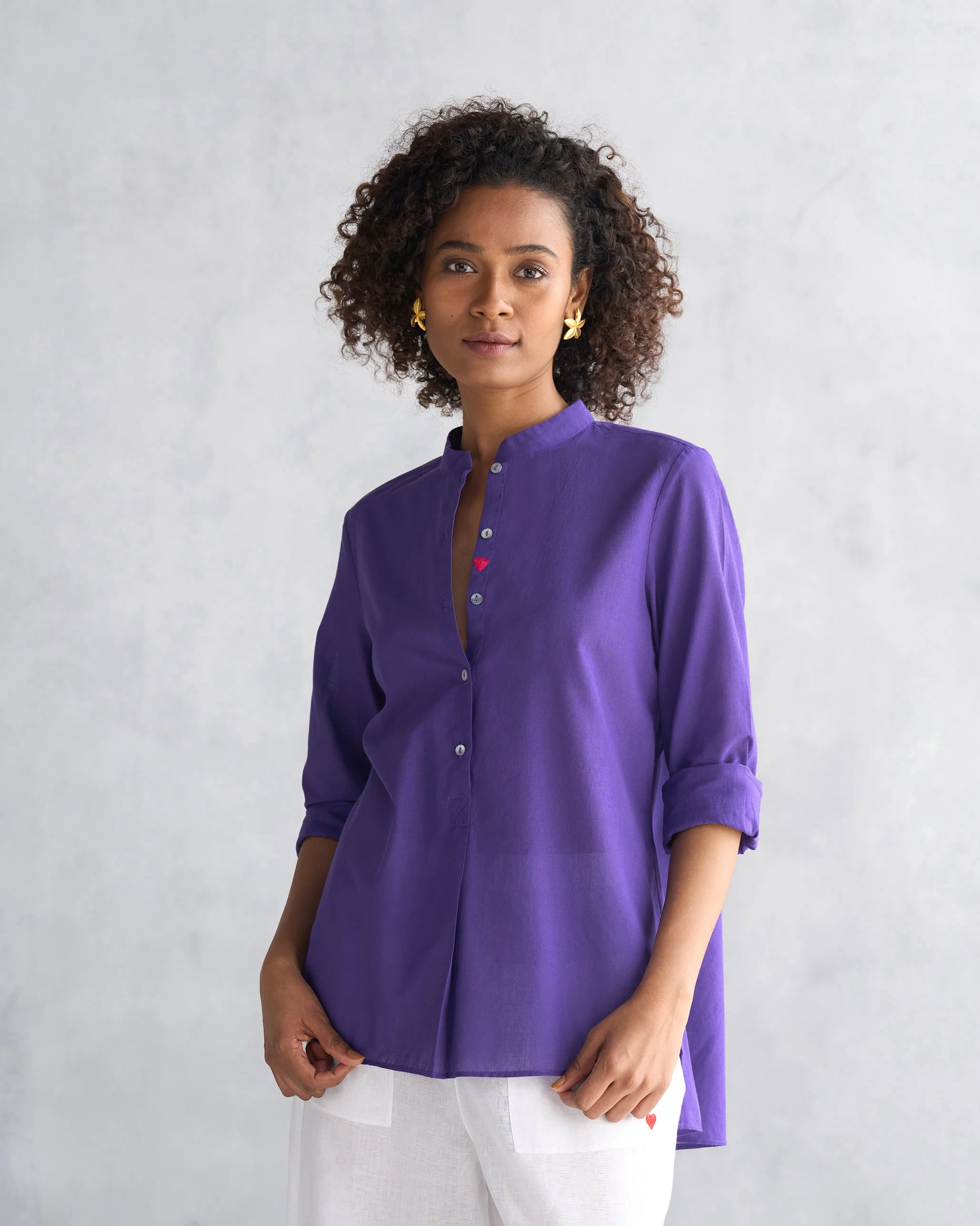 Mandarin Collar Top - Purple - Image 3