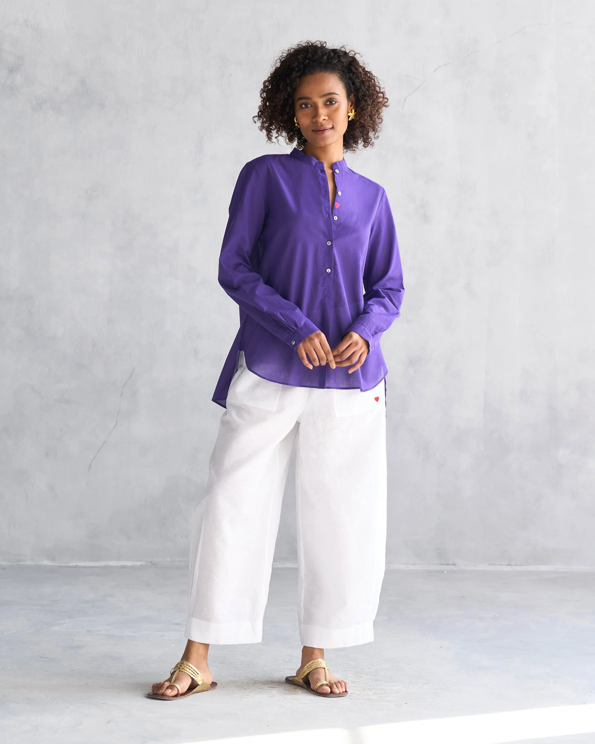 Mandarin Collar Top - Purple - Image 5