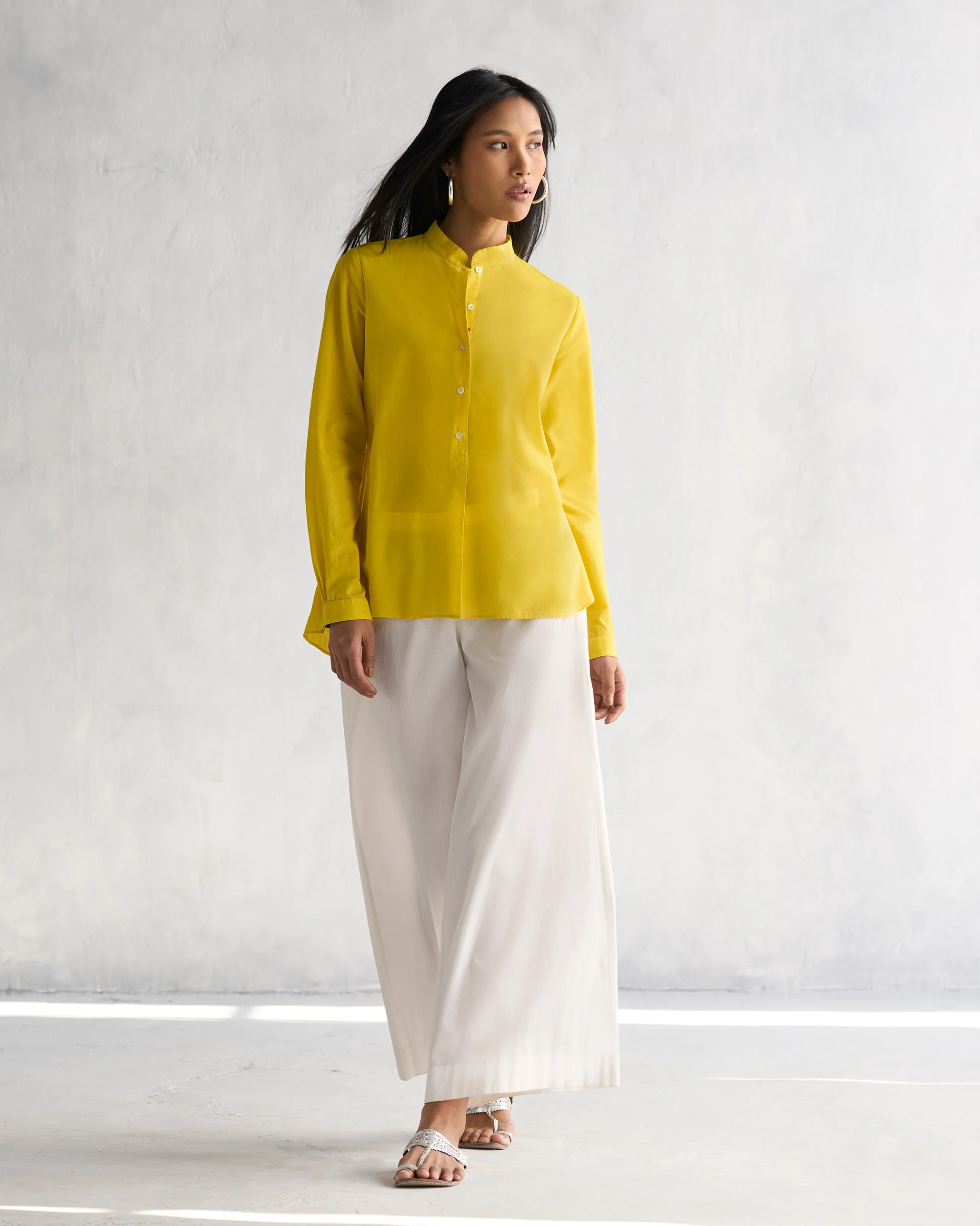 Mandarin Collar Top - Yellow - Image 7