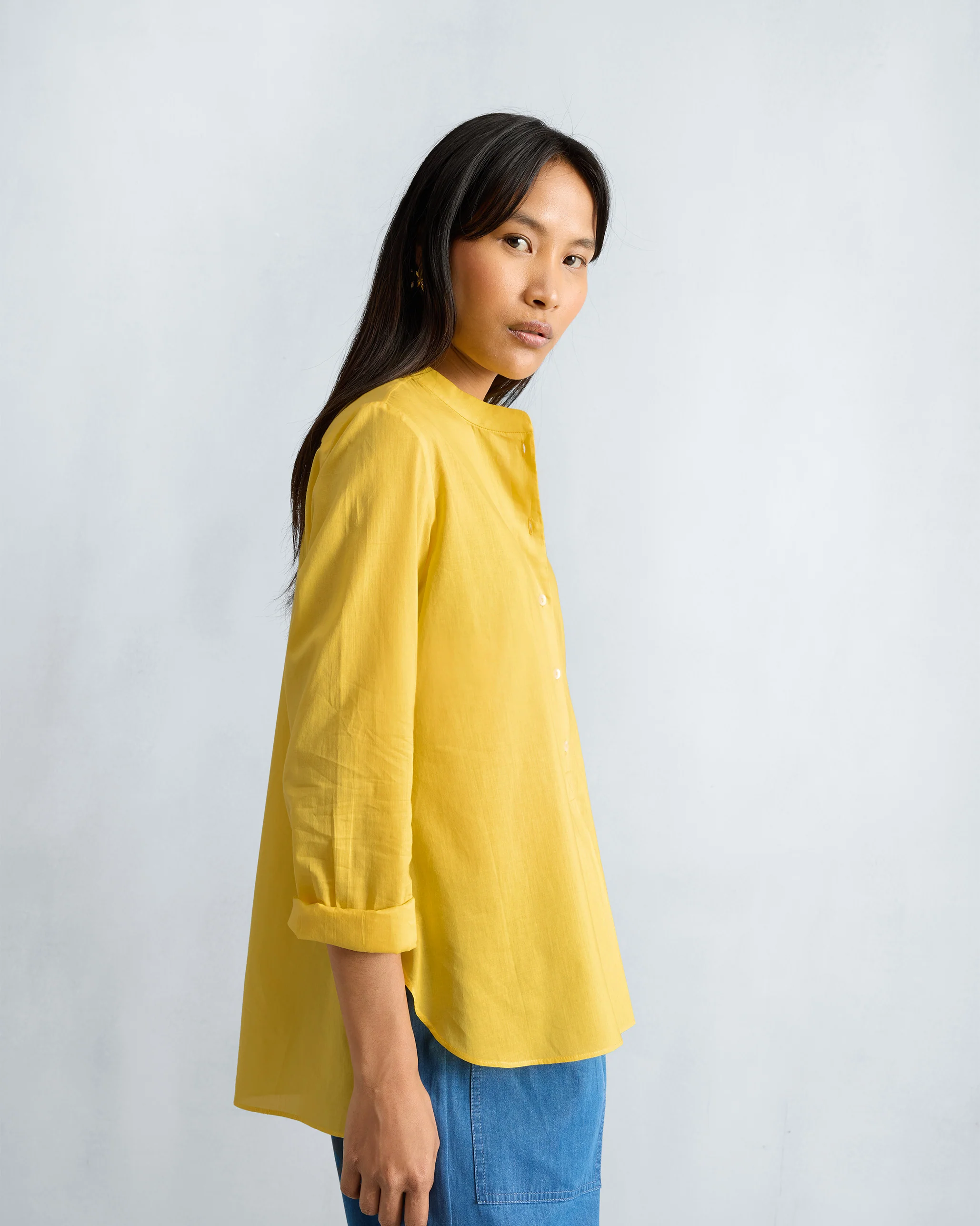 Mandarin Collar Top - Yellow - Image 2